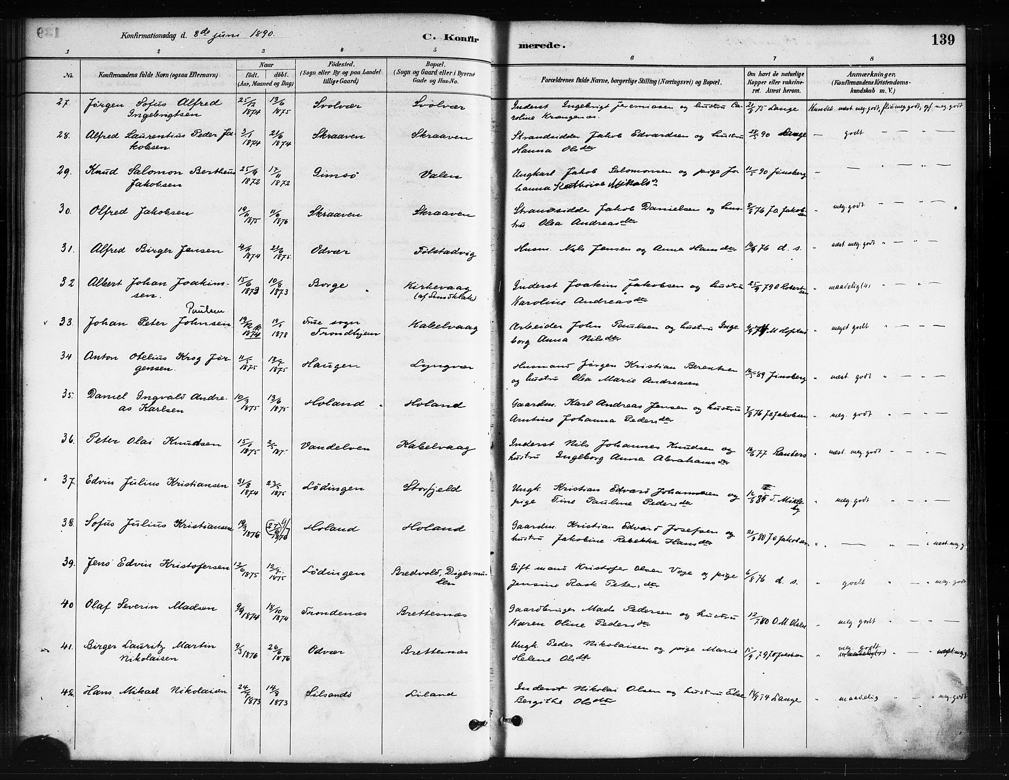 Ministerialprotokoller, klokkerbøker og fødselsregistre - Nordland, AV/SAT-A-1459/874/L1059: Parish register (official) no. 874A03, 1884-1890, p. 139