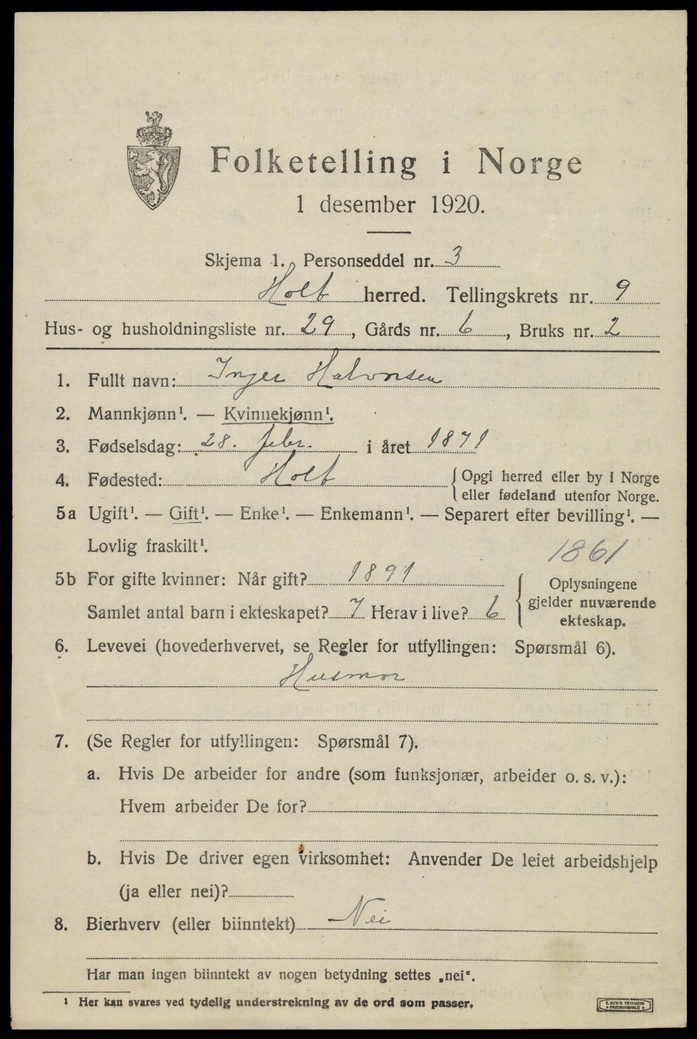 SAK, 1920 census for Holt, 1920, p. 5418