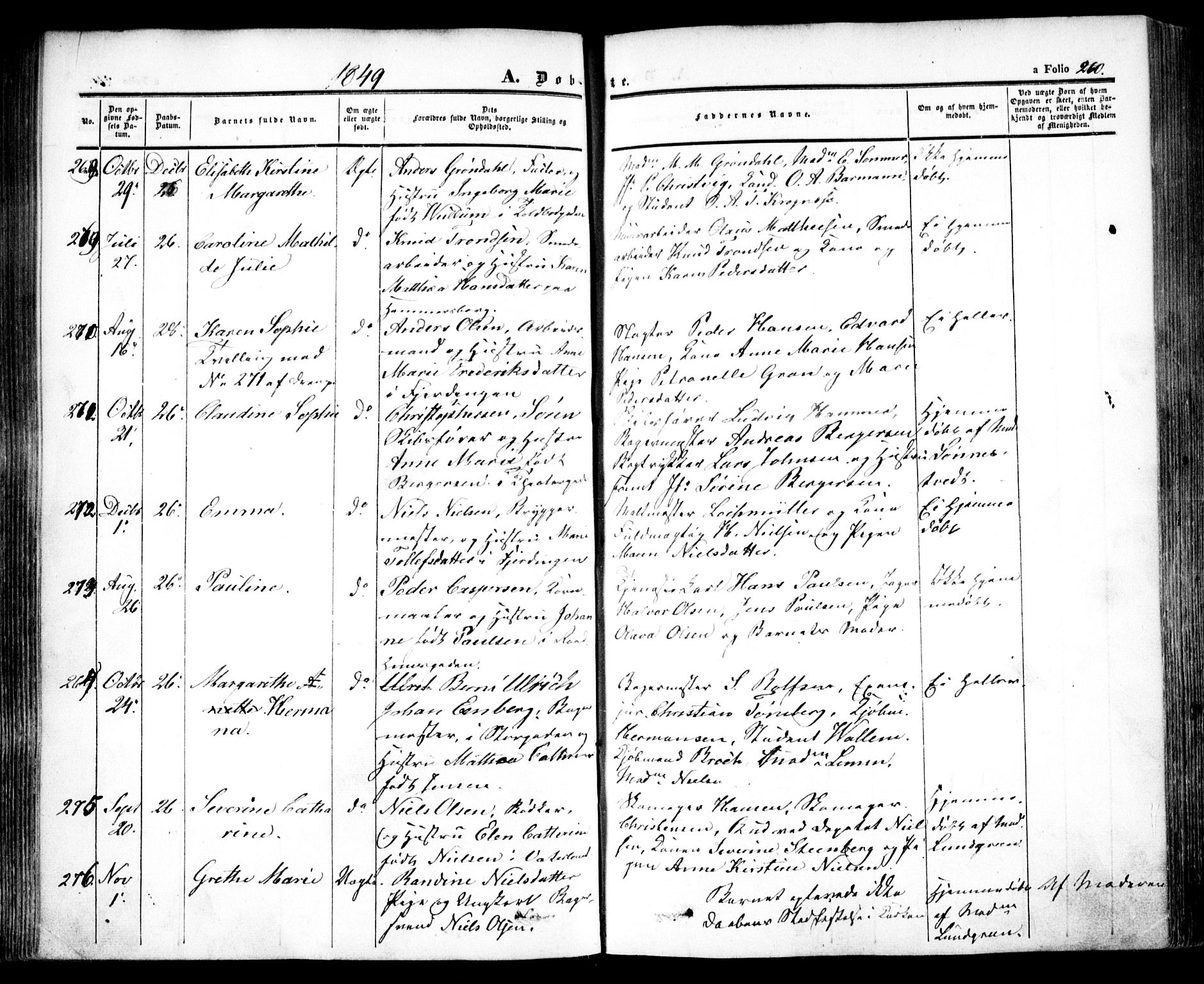 Oslo domkirke Kirkebøker, SAO/A-10752/F/Fa/L0013: Parish register (official) no. 13, 1844-1864, p. 260