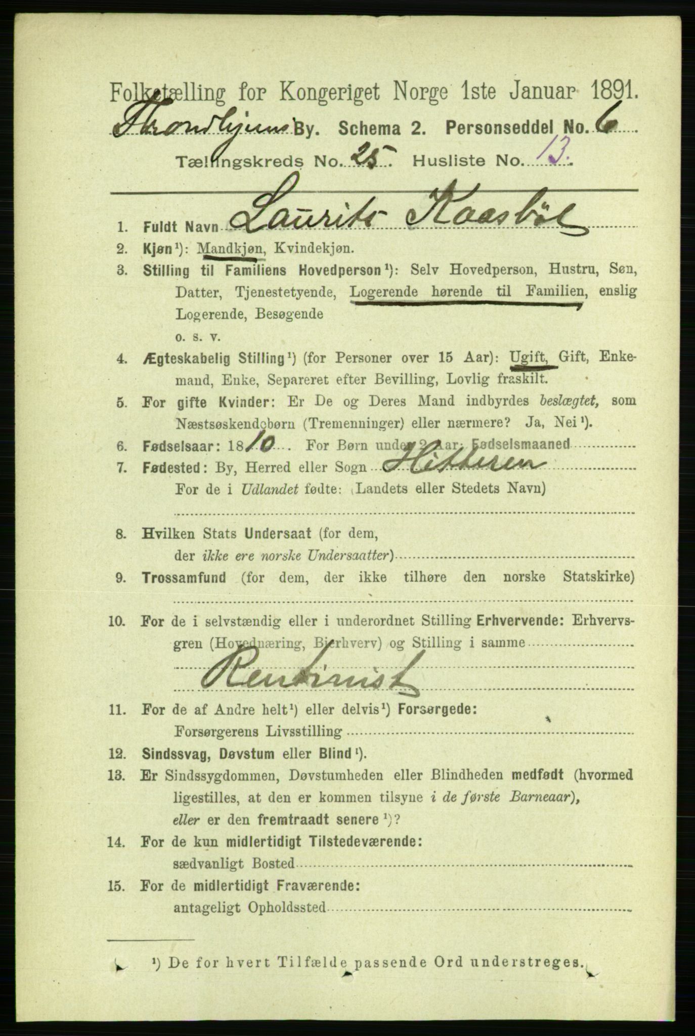 RA, 1891 census for 1601 Trondheim, 1891, p. 18901