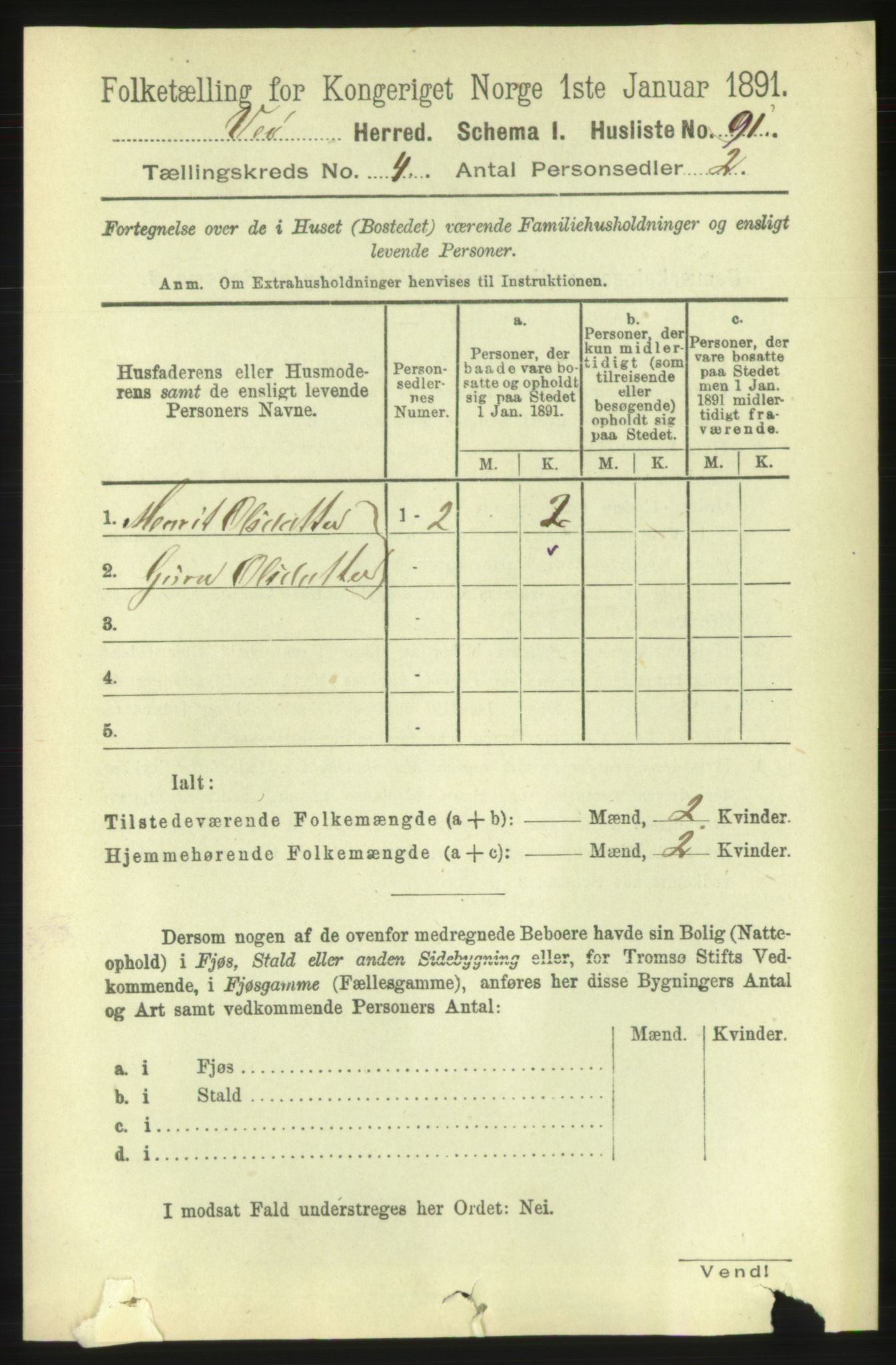 RA, 1891 census for 1541 Veøy, 1891, p. 1826