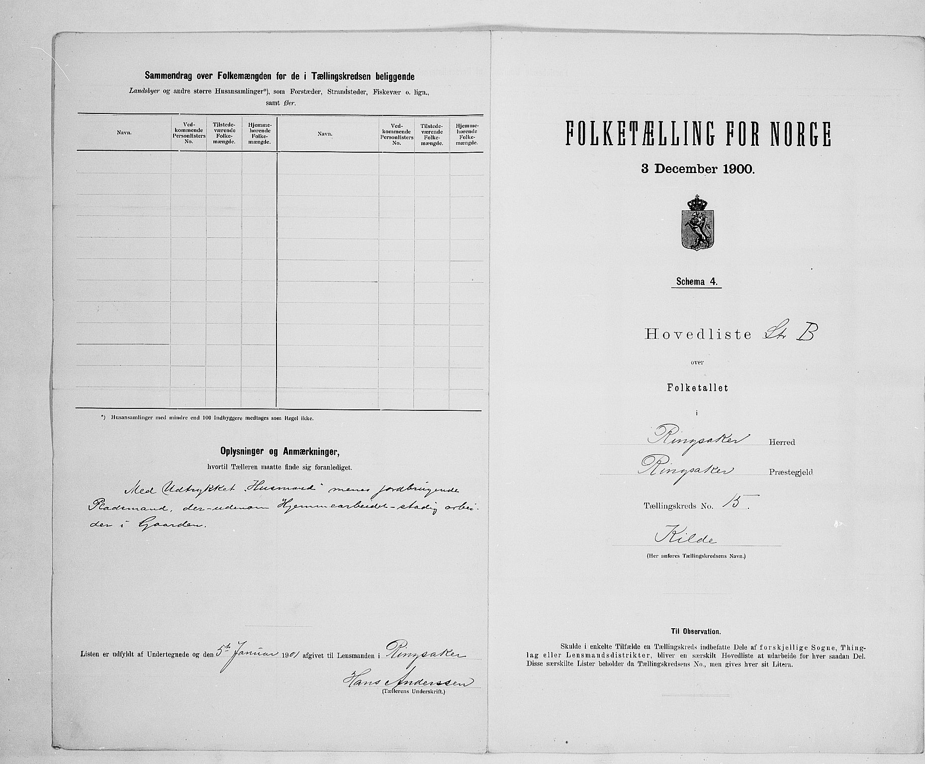SAH, 1900 census for Ringsaker, 1900, p. 75