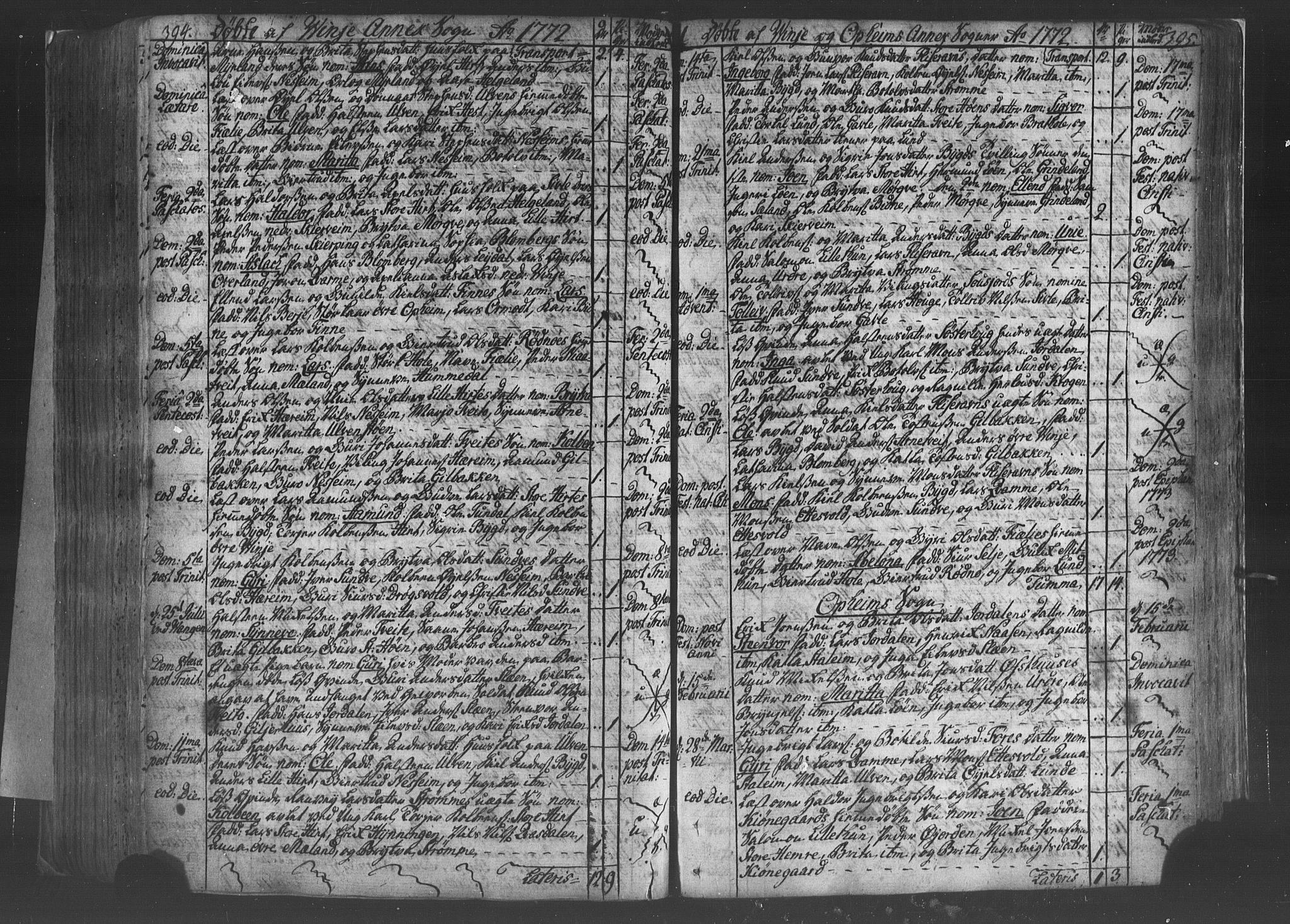 Voss sokneprestembete, SAB/A-79001/H/Haa: Parish register (official) no. A 8, 1752-1780, p. 394-395