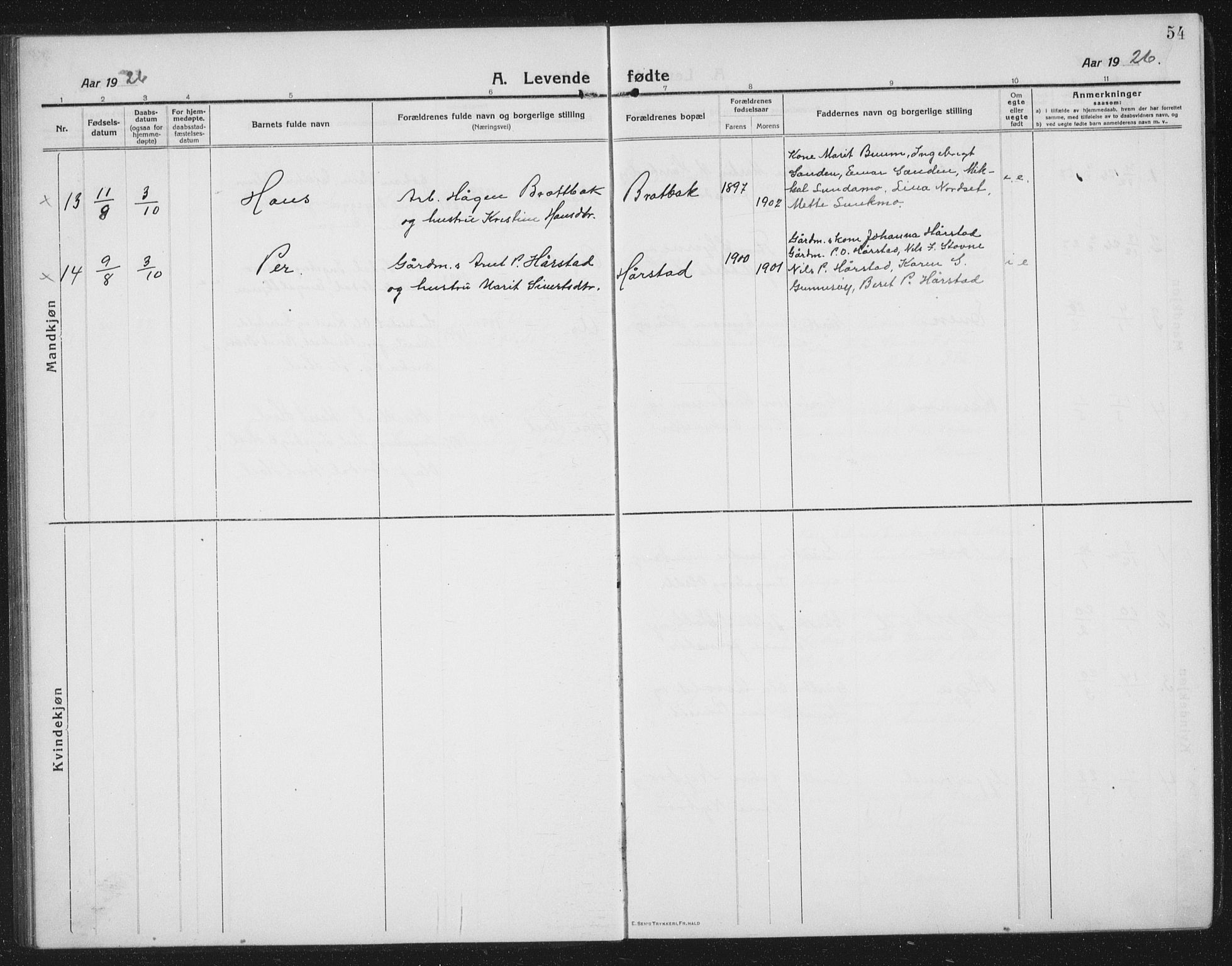 Ministerialprotokoller, klokkerbøker og fødselsregistre - Sør-Trøndelag, AV/SAT-A-1456/674/L0877: Parish register (copy) no. 674C04, 1913-1940, p. 54