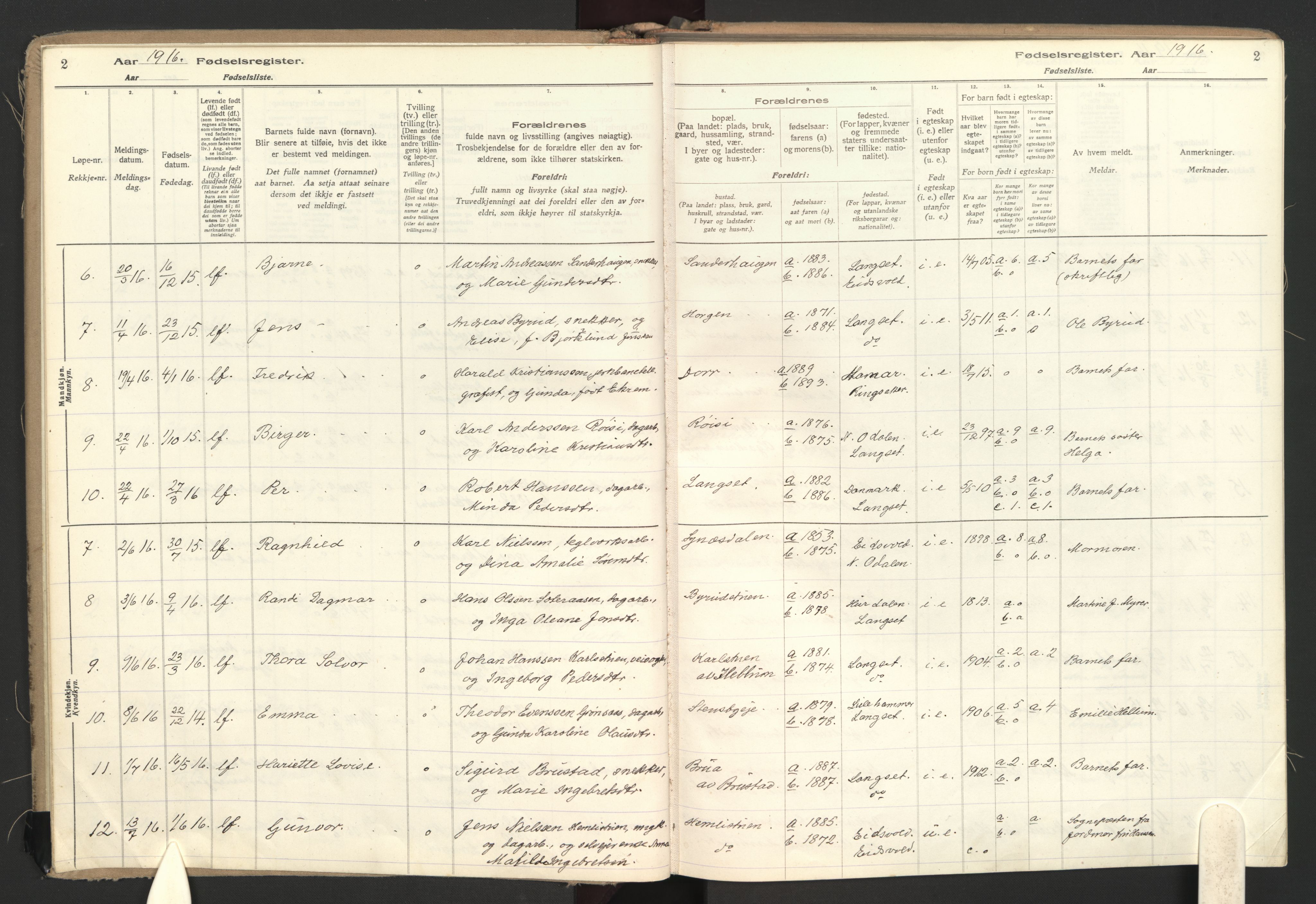 Eidsvoll prestekontor Kirkebøker, SAO/A-10888: Birth register no. II 1, 1916-1959, p. 2