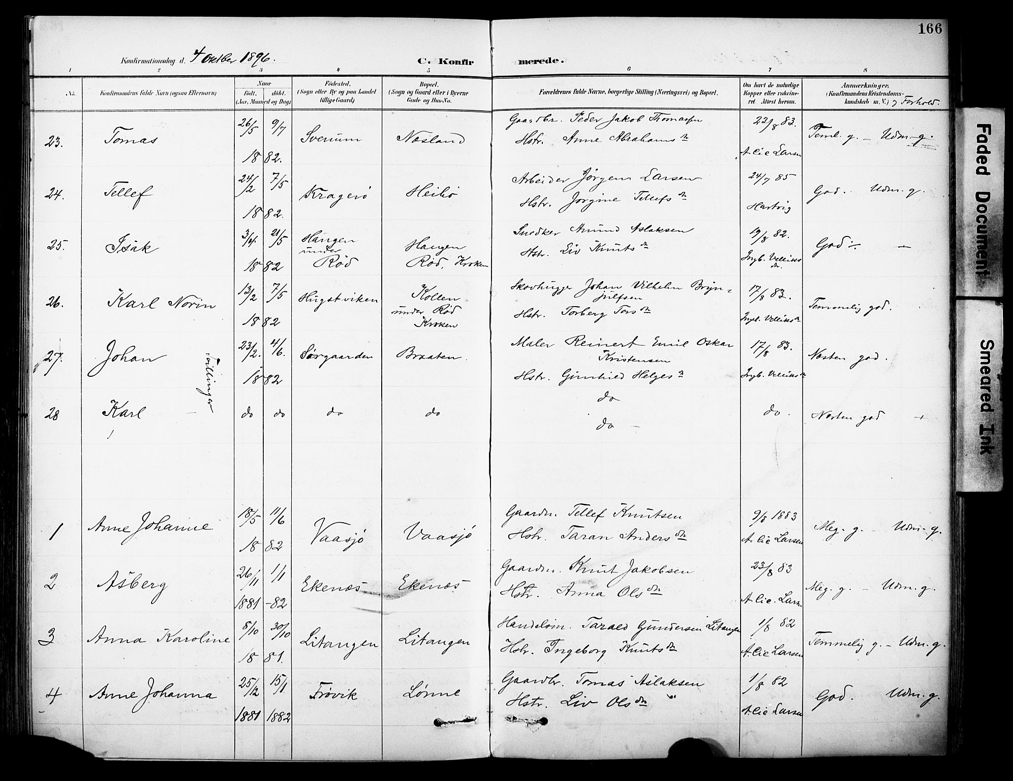 Sannidal kirkebøker, AV/SAKO-A-296/F/Fa/L0016: Parish register (official) no. 16, 1895-1911, p. 166