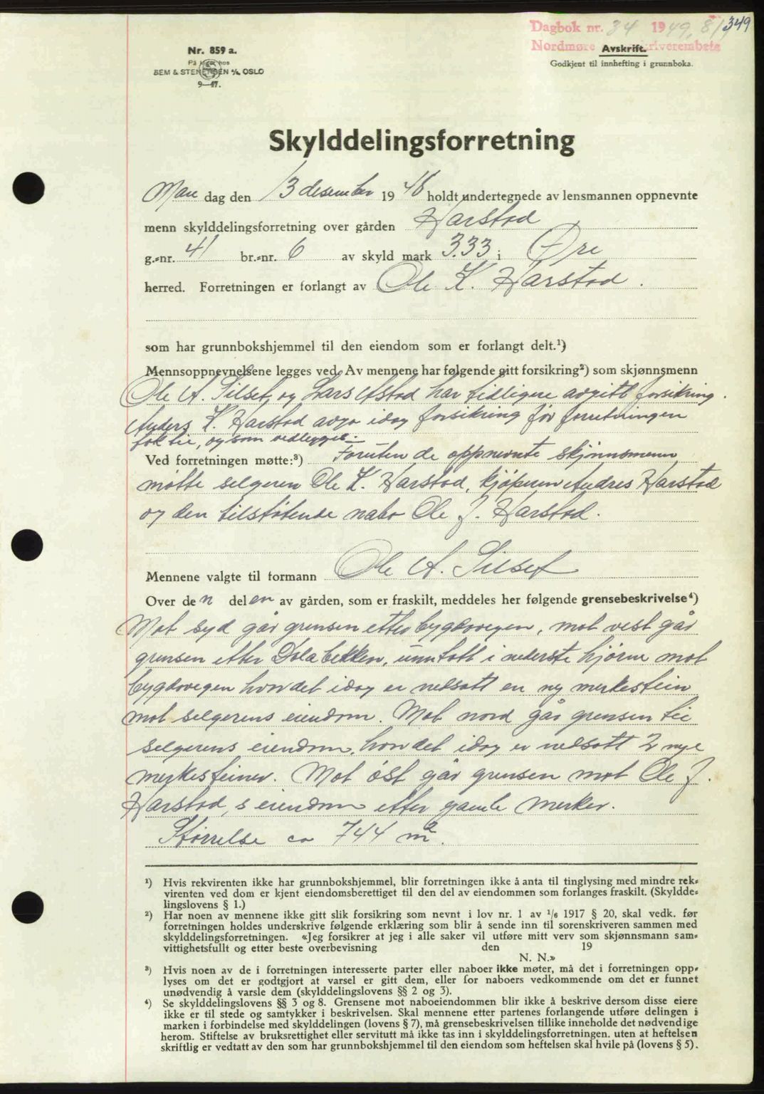 Nordmøre sorenskriveri, AV/SAT-A-4132/1/2/2Ca: Mortgage book no. A110, 1948-1949, Diary no: : 34/1949