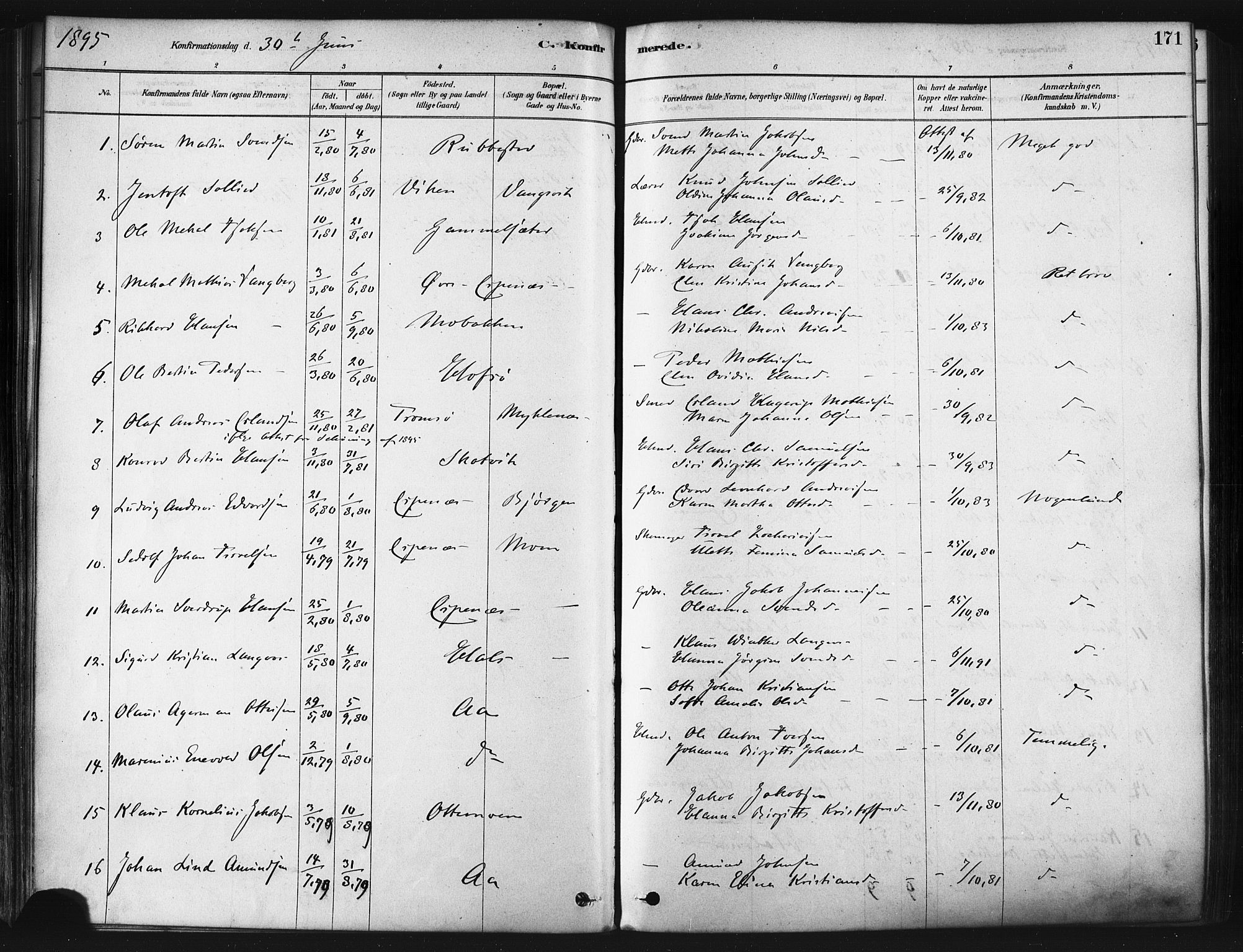 Tranøy sokneprestkontor, SATØ/S-1313/I/Ia/Iaa/L0009kirke: Parish register (official) no. 9, 1878-1904, p. 171