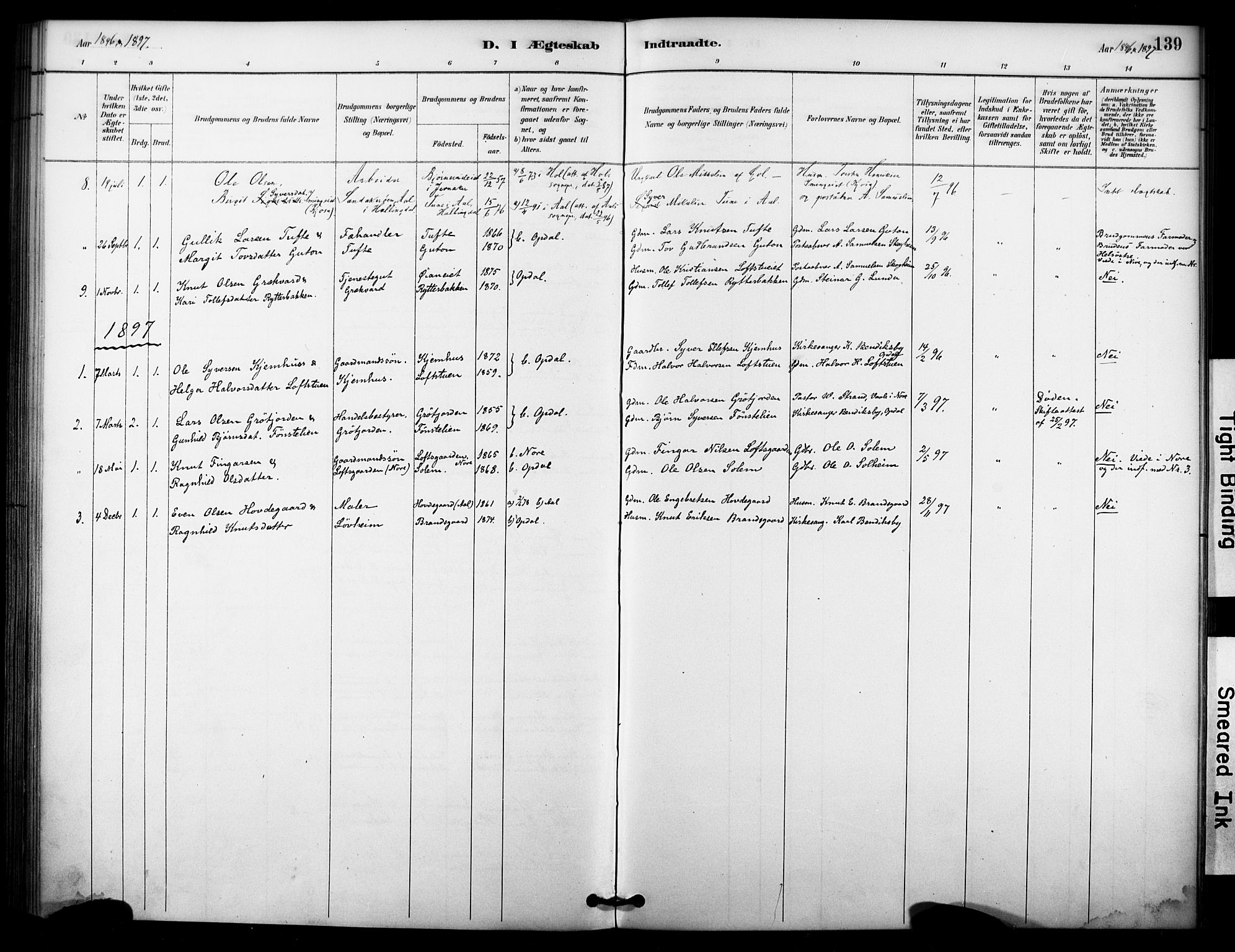 Nore kirkebøker, SAKO/A-238/F/Fc/L0004: Parish register (official) no. III 4, 1885-1898, p. 139