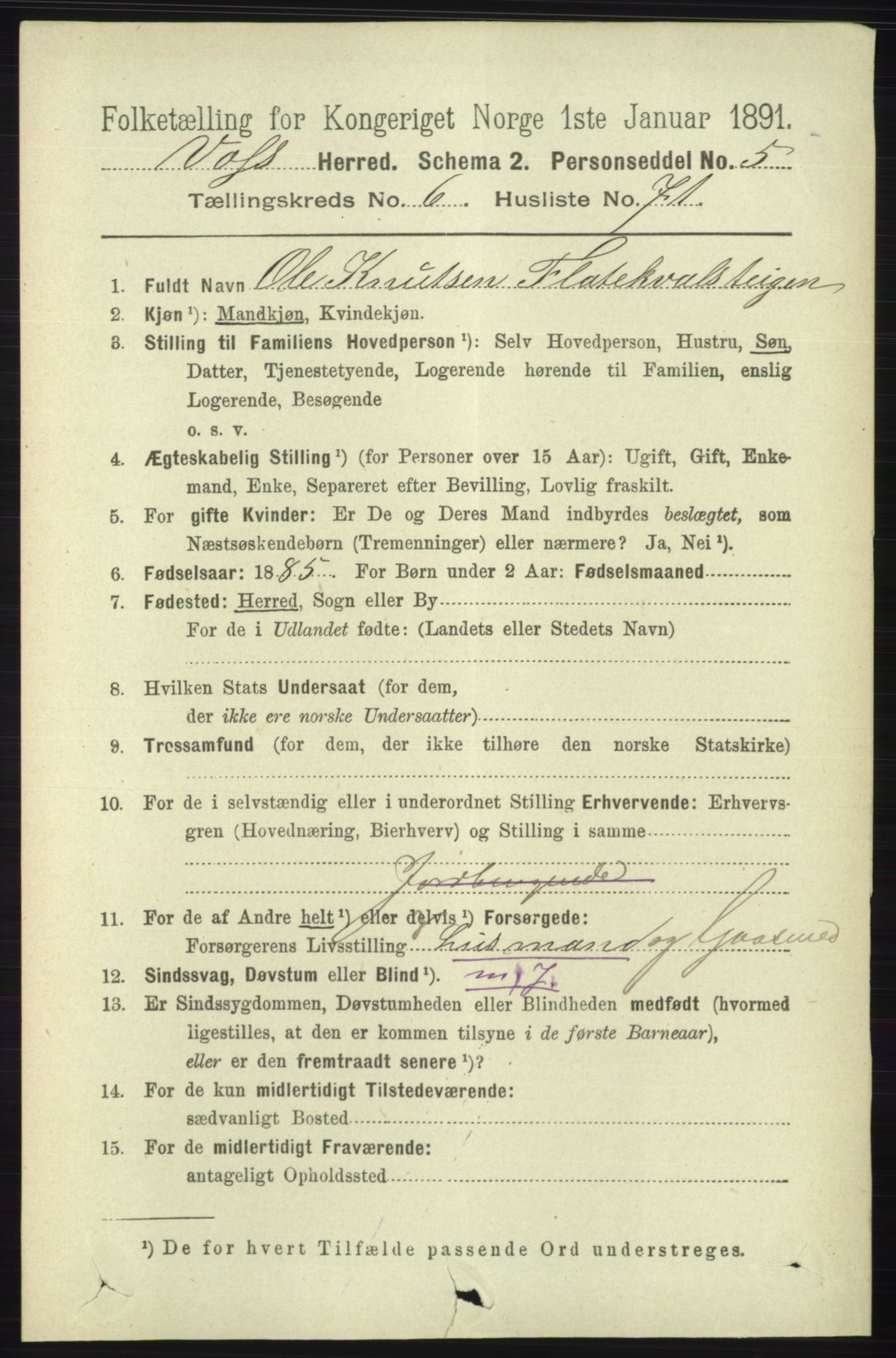 RA, 1891 census for 1235 Voss, 1891, p. 3727