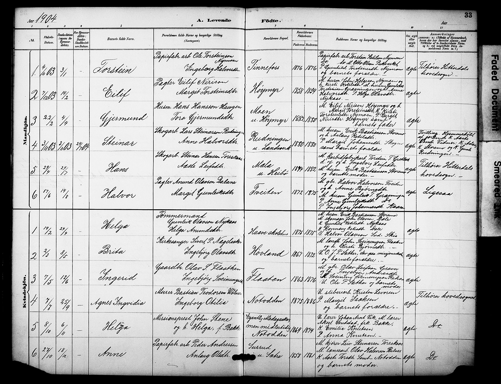 Heddal kirkebøker, SAKO/A-268/F/Fb/L0001: Parish register (official) no. II 1, 1884-1910, p. 33
