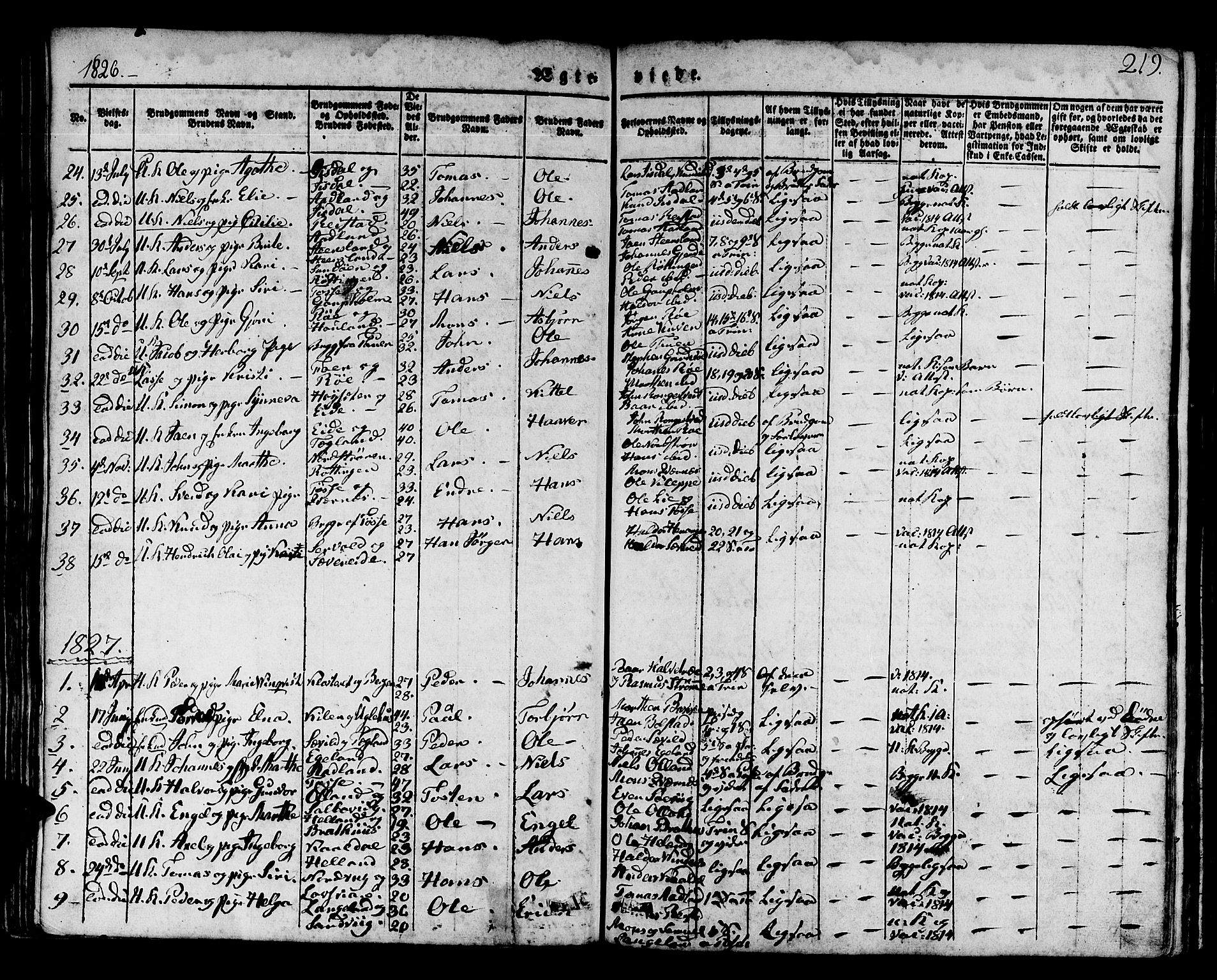 Os sokneprestembete, SAB/A-99929: Parish register (official) no. A 14, 1826-1839, p. 219