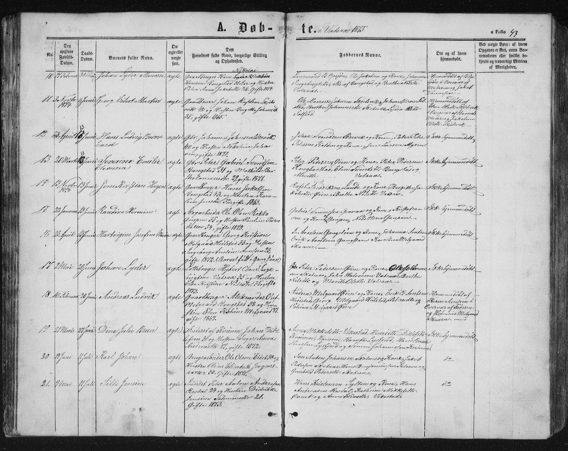 Ministerialprotokoller, klokkerbøker og fødselsregistre - Nordland, AV/SAT-A-1459/810/L0158: Parish register (copy) no. 810C02 /1, 1863-1883, p. 43