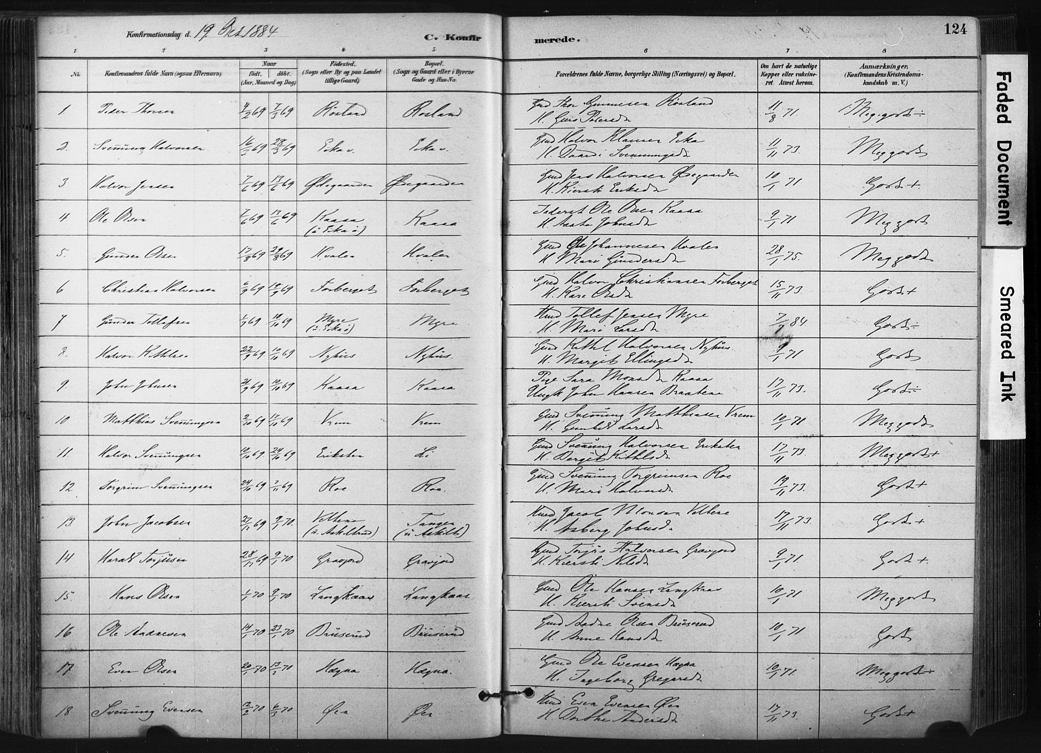 Bø kirkebøker, AV/SAKO-A-257/F/Fa/L0010: Parish register (official) no. 10, 1880-1892, p. 124