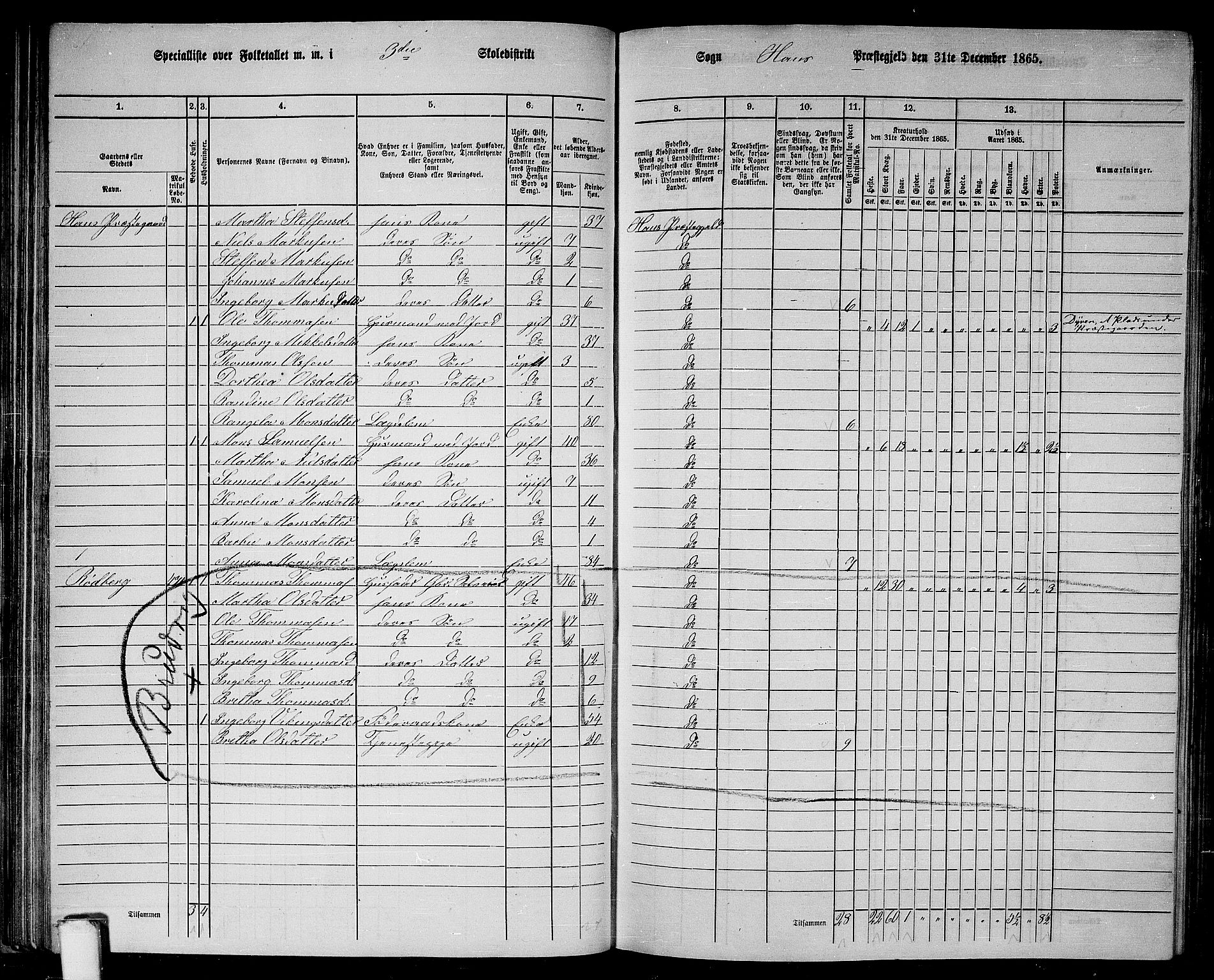 RA, 1865 census for Haus, 1865, p. 73