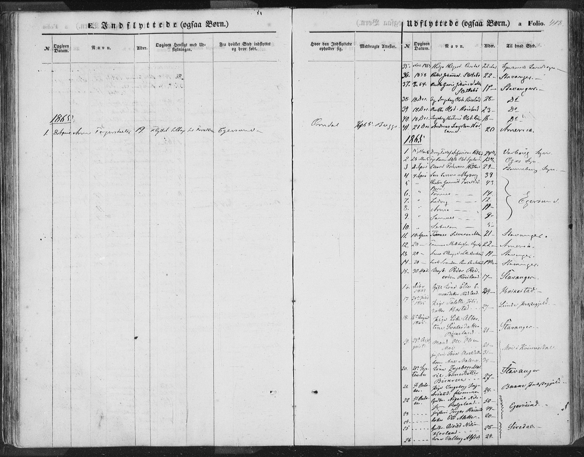 Helleland sokneprestkontor, SAST/A-101810: Parish register (official) no. A 7.2, 1863-1886, p. 418