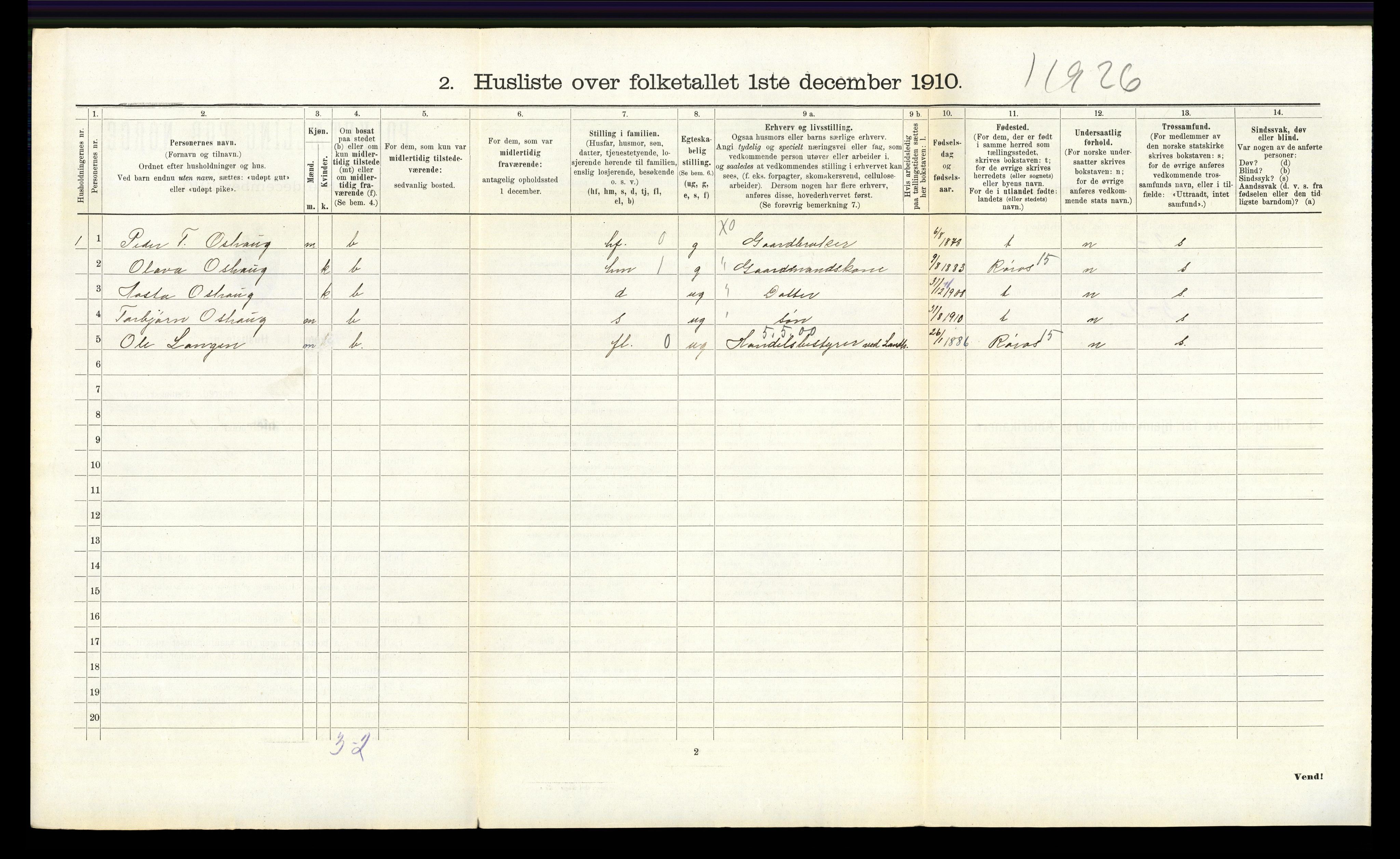 RA, 1910 census for Tolga, 1910, p. 897