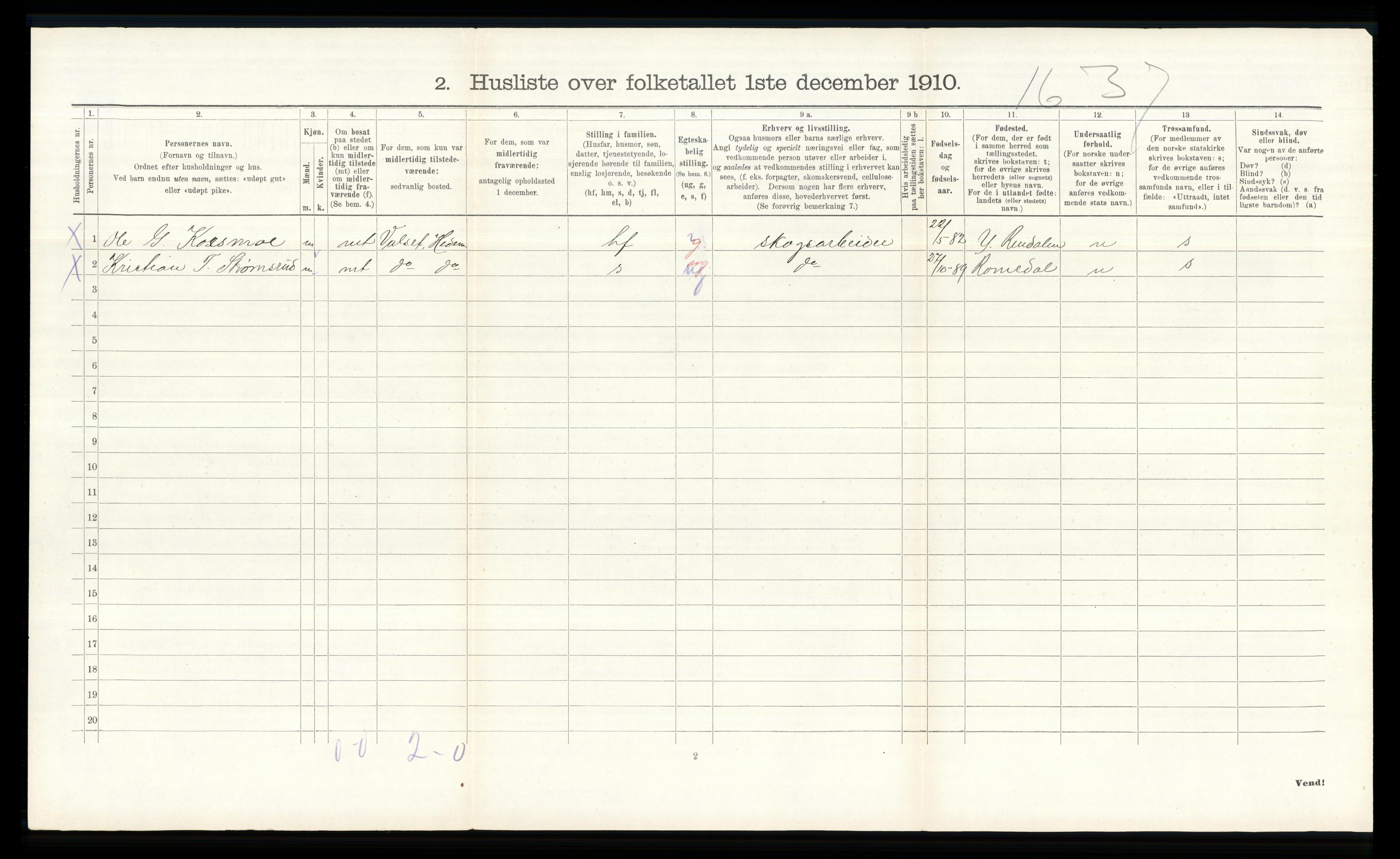 RA, 1910 census for Ytre Rendal, 1910, p. 540