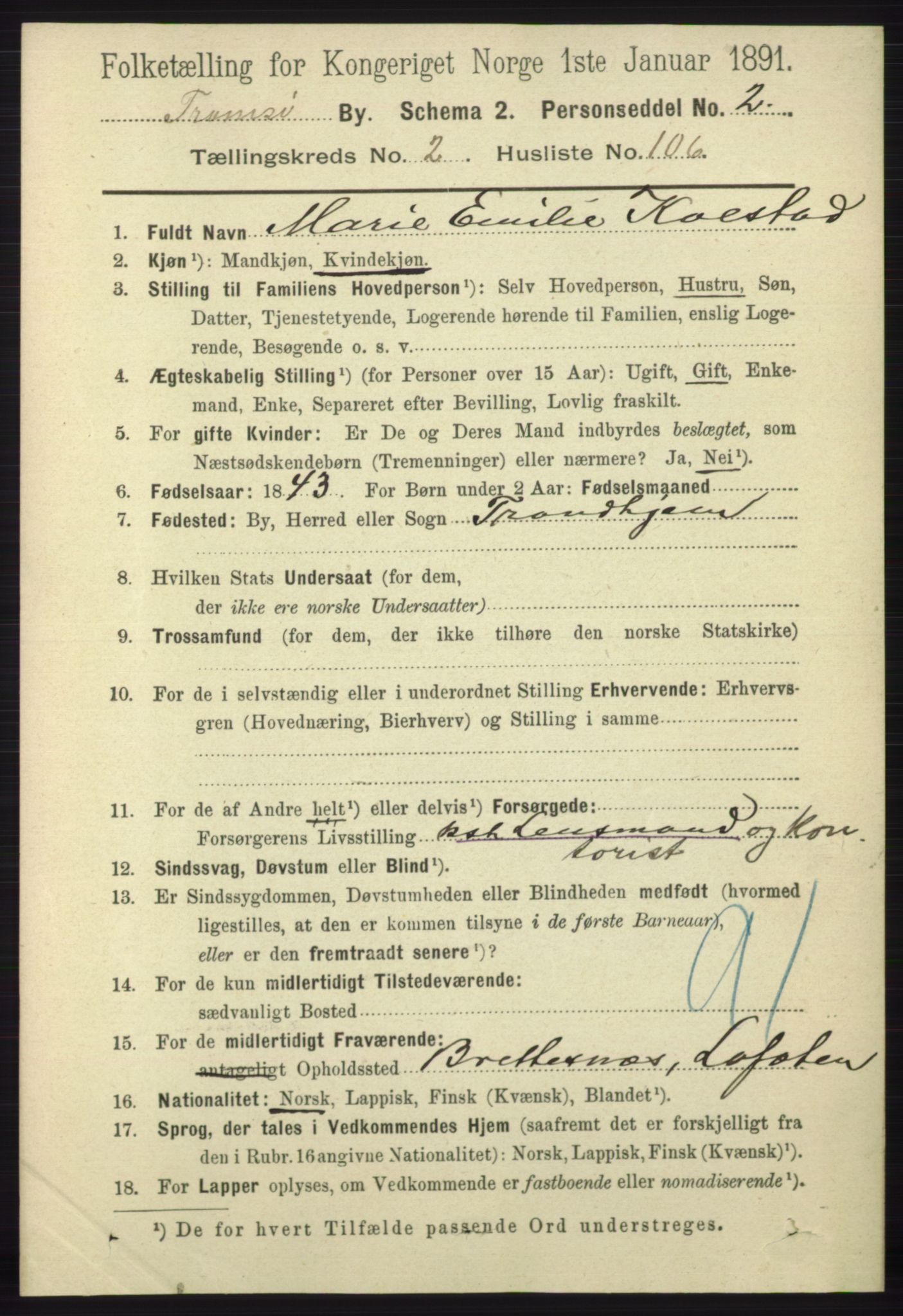 RA, 1891 census for 1902 Tromsø, 1891, p. 2988