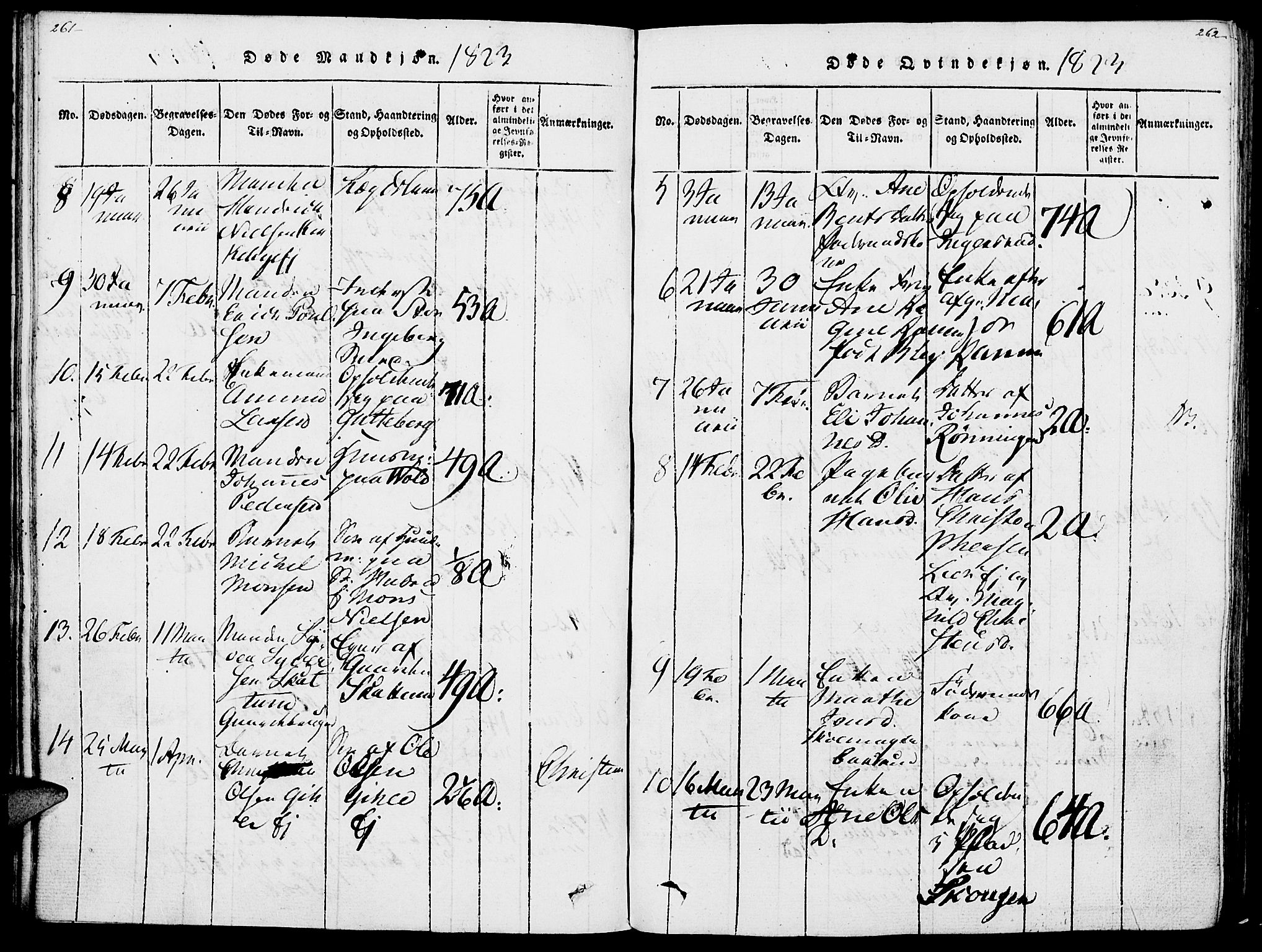 Vang prestekontor, Hedmark, SAH/PREST-008/H/Ha/Haa/L0007: Parish register (official) no. 7, 1813-1826, p. 261-262