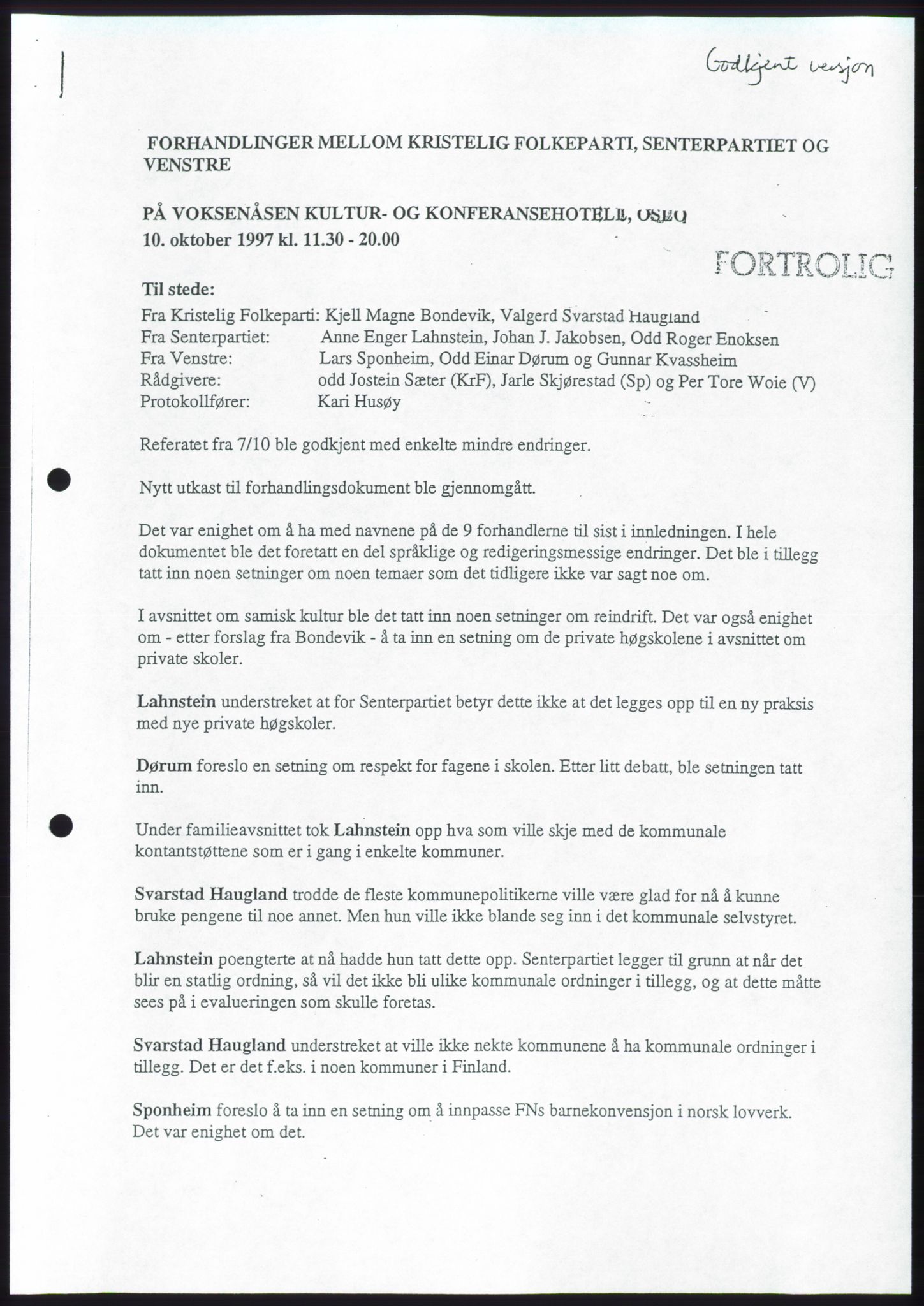 Forhandlingene mellom Kristelig Folkeparti, Senterpartiet og Venstre om dannelse av regjering, AV/RA-PA-1073/A/L0001: Forhandlingsprotokoller, 1997, p. 119