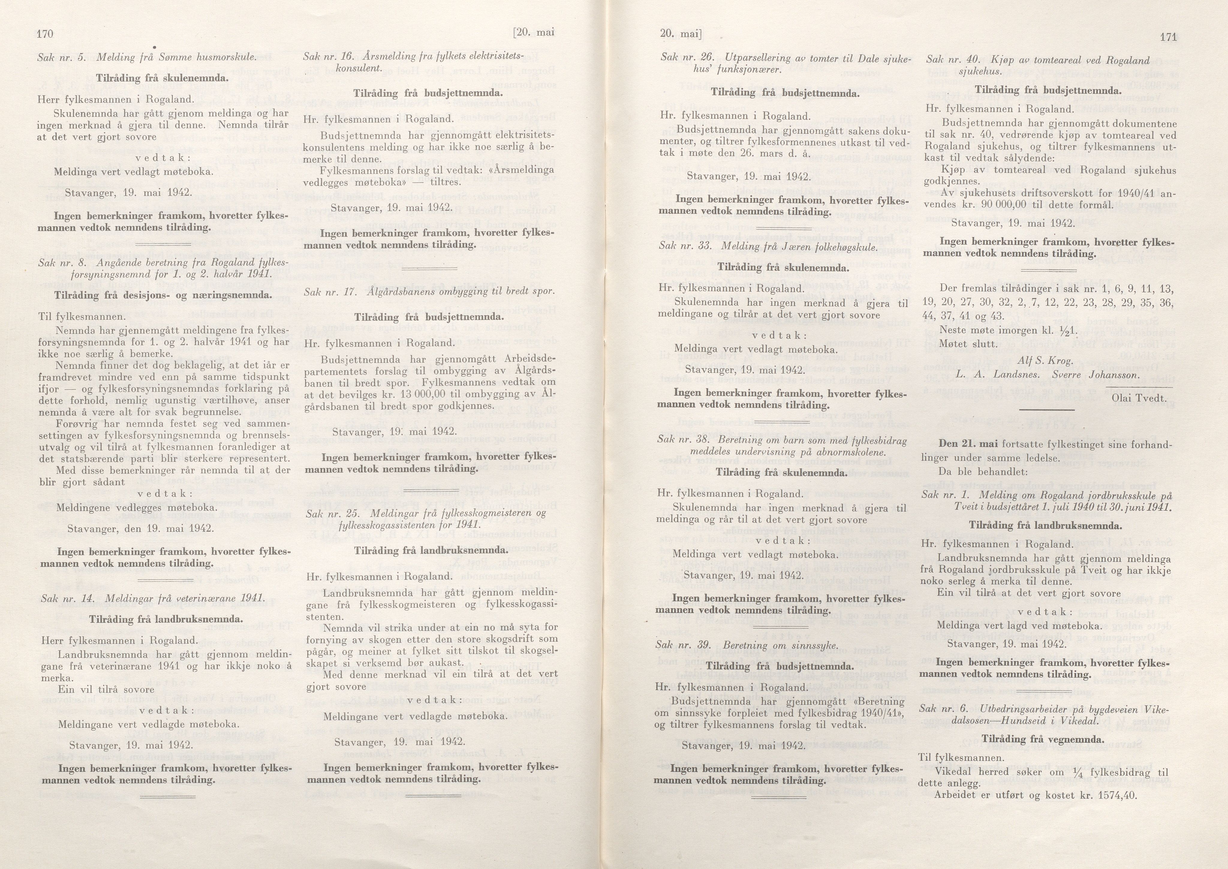 Rogaland fylkeskommune - Fylkesrådmannen , IKAR/A-900/A/Aa/Aaa/L0061: Møtebok , 1942, p. 170-171