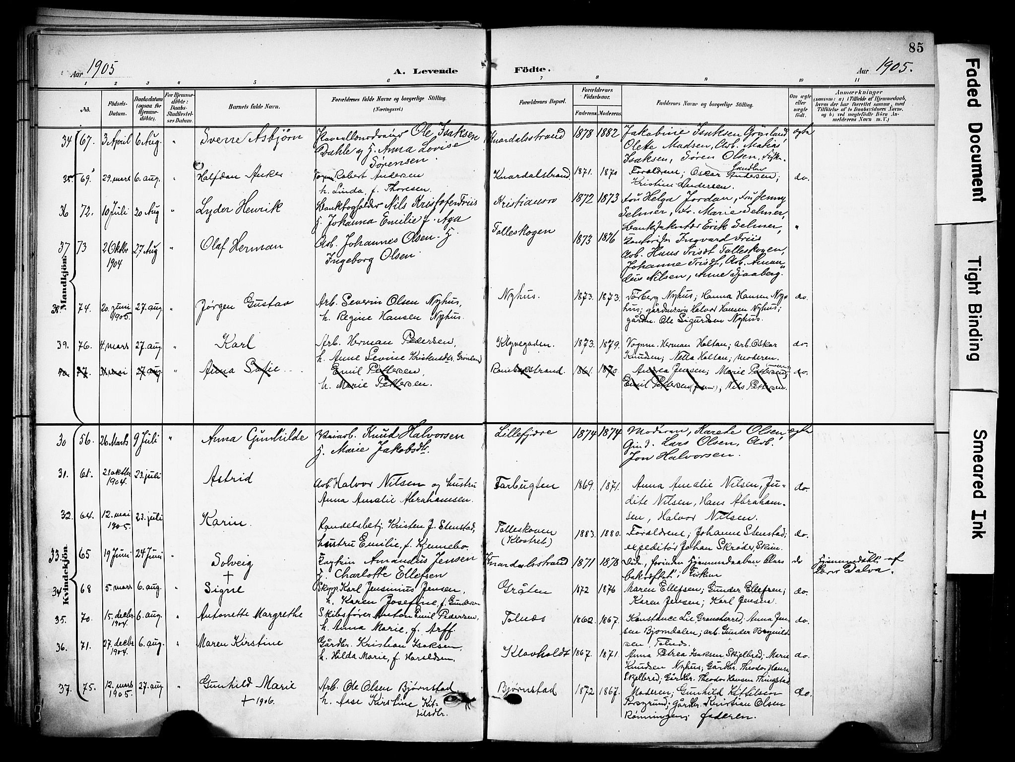 Solum kirkebøker, AV/SAKO-A-306/F/Fa/L0011: Parish register (official) no. I 11, 1898-1909, p. 85