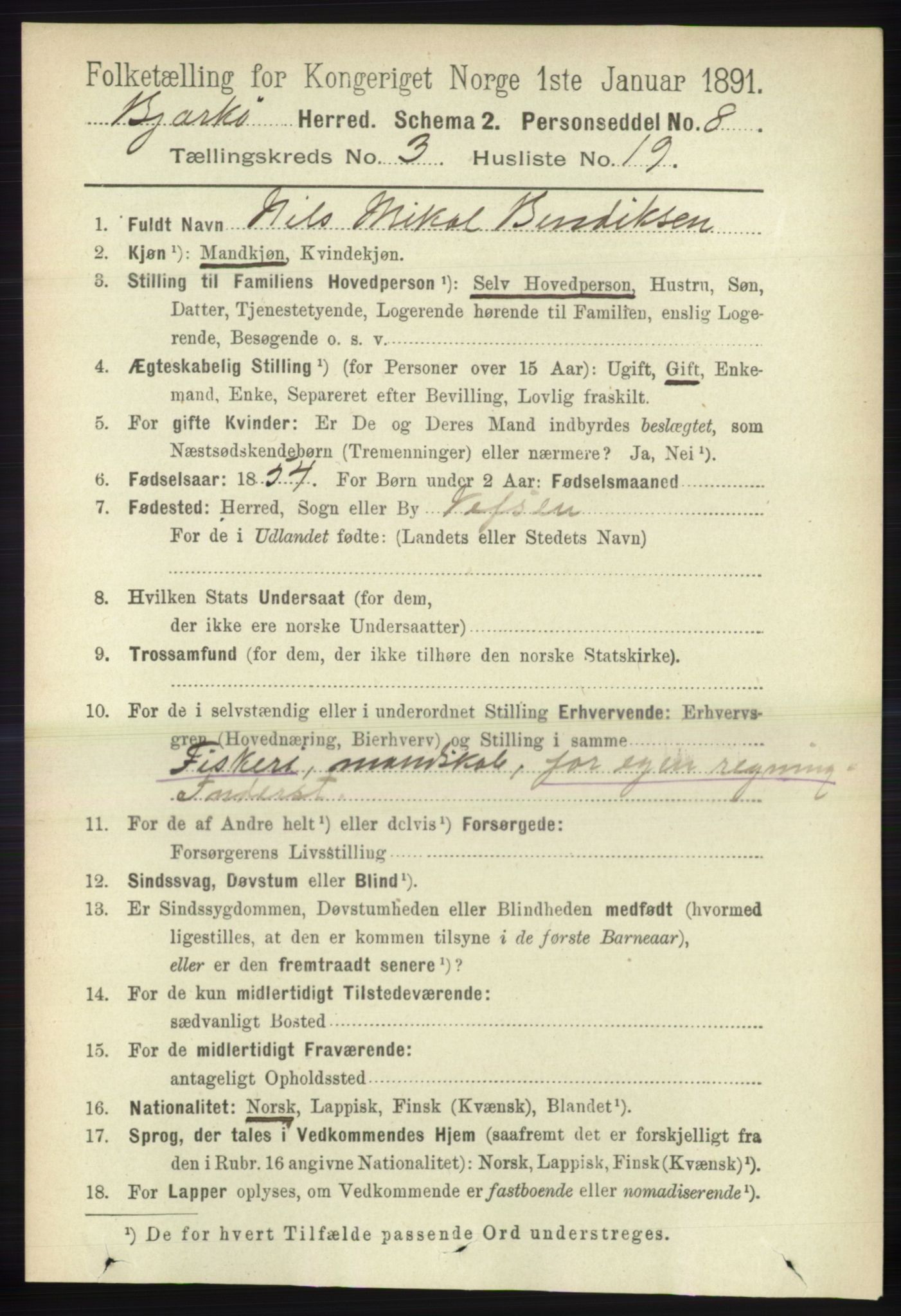 RA, 1891 census for 1915 Bjarkøy, 1891, p. 1657