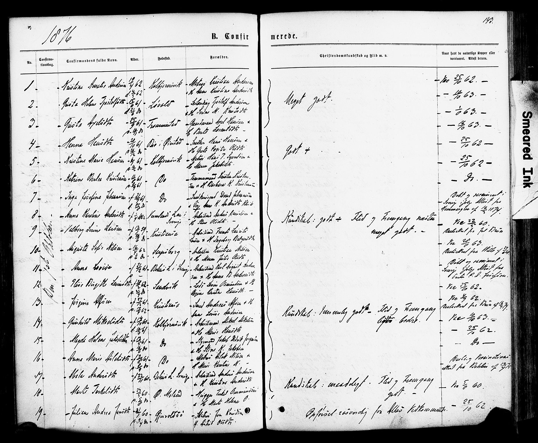 Hisøy sokneprestkontor, SAK/1111-0020/F/Fa/L0002: Parish register (official) no. A 2, 1872-1880, p. 143
