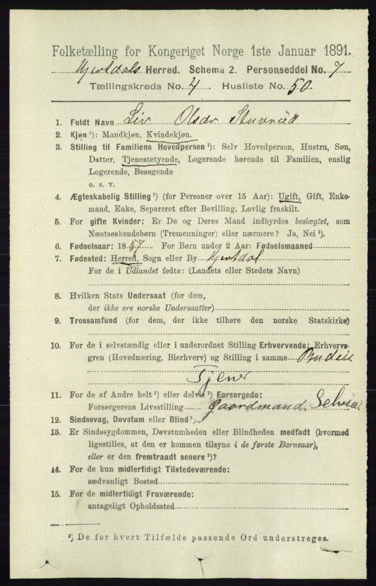 RA, 1891 census for 0827 Hjartdal, 1891, p. 1684