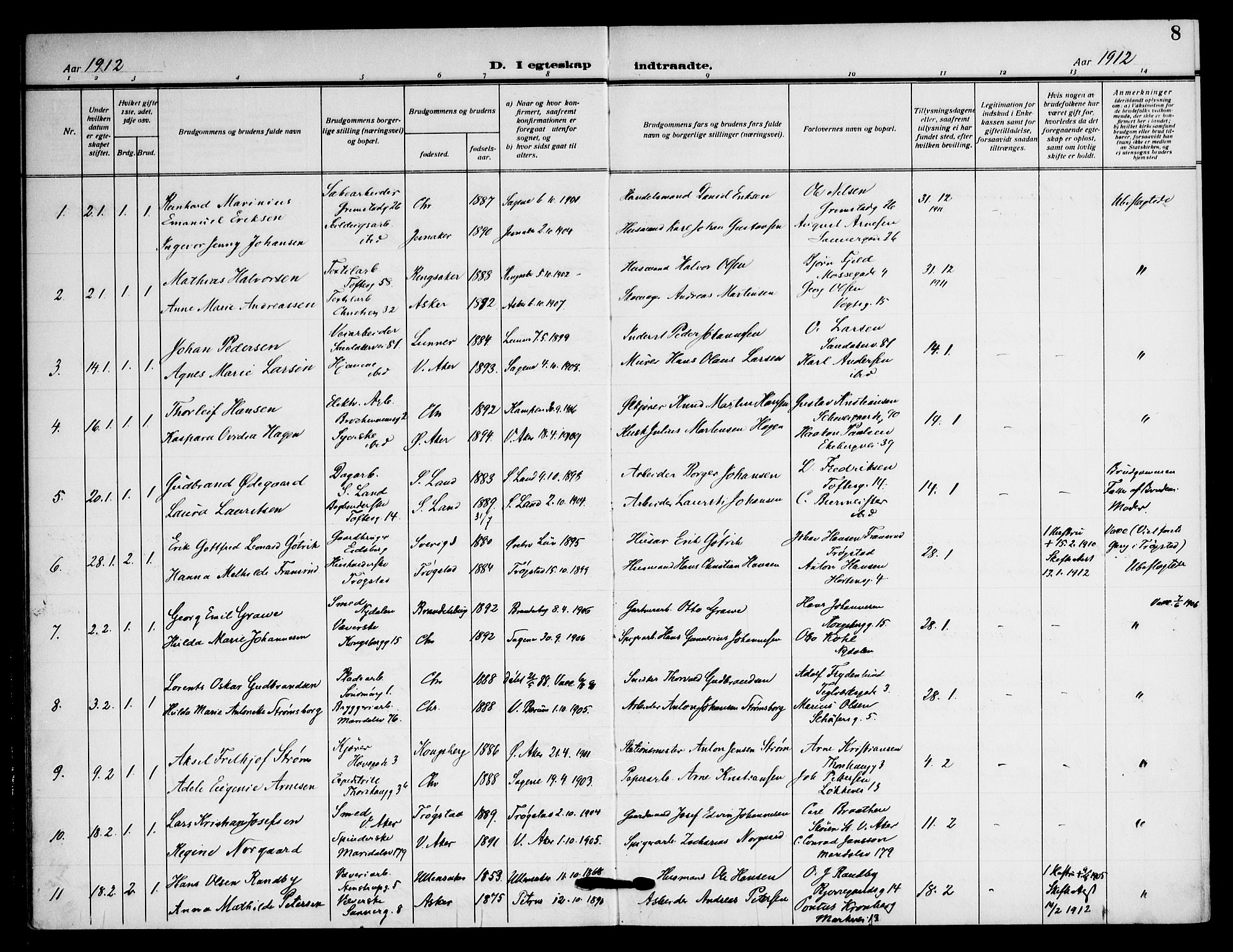 Sagene prestekontor Kirkebøker, AV/SAO-A-10796/F/L0009: Parish register (official) no. 9, 1911-1920, p. 8