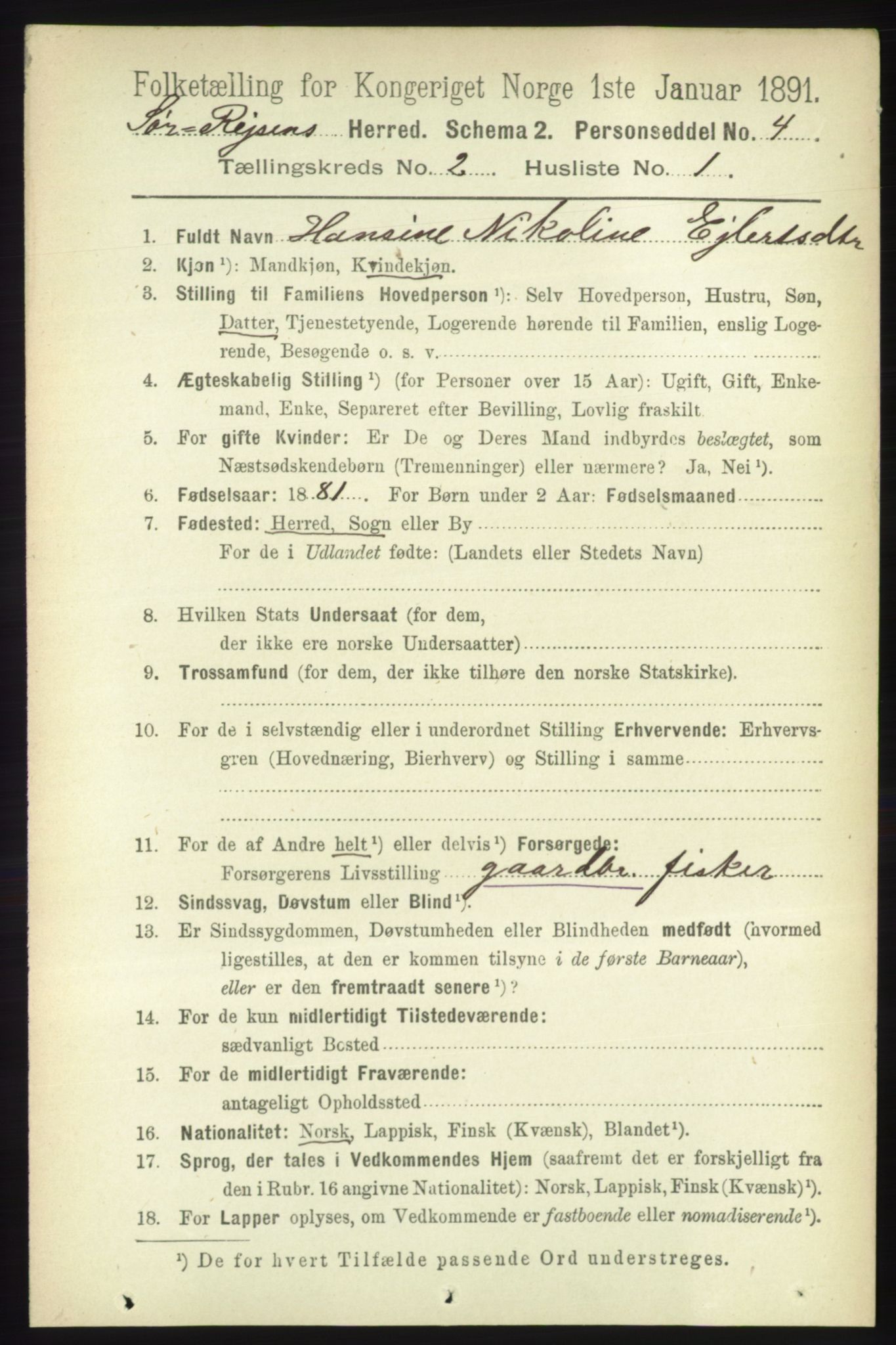 RA, 1891 census for 1925 Sørreisa, 1891, p. 380