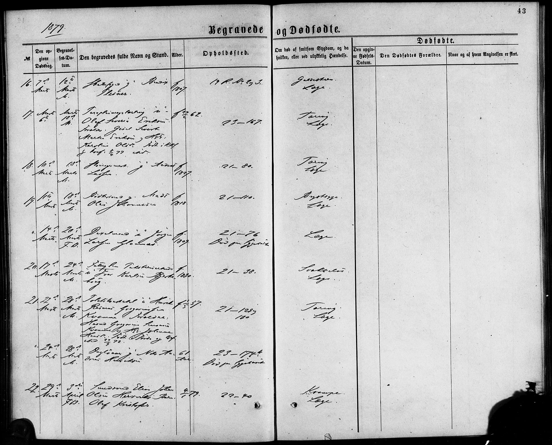 Korskirken sokneprestembete, AV/SAB-A-76101/H/Haa/L0046: Parish register (official) no. E 4, 1875-1883, p. 43