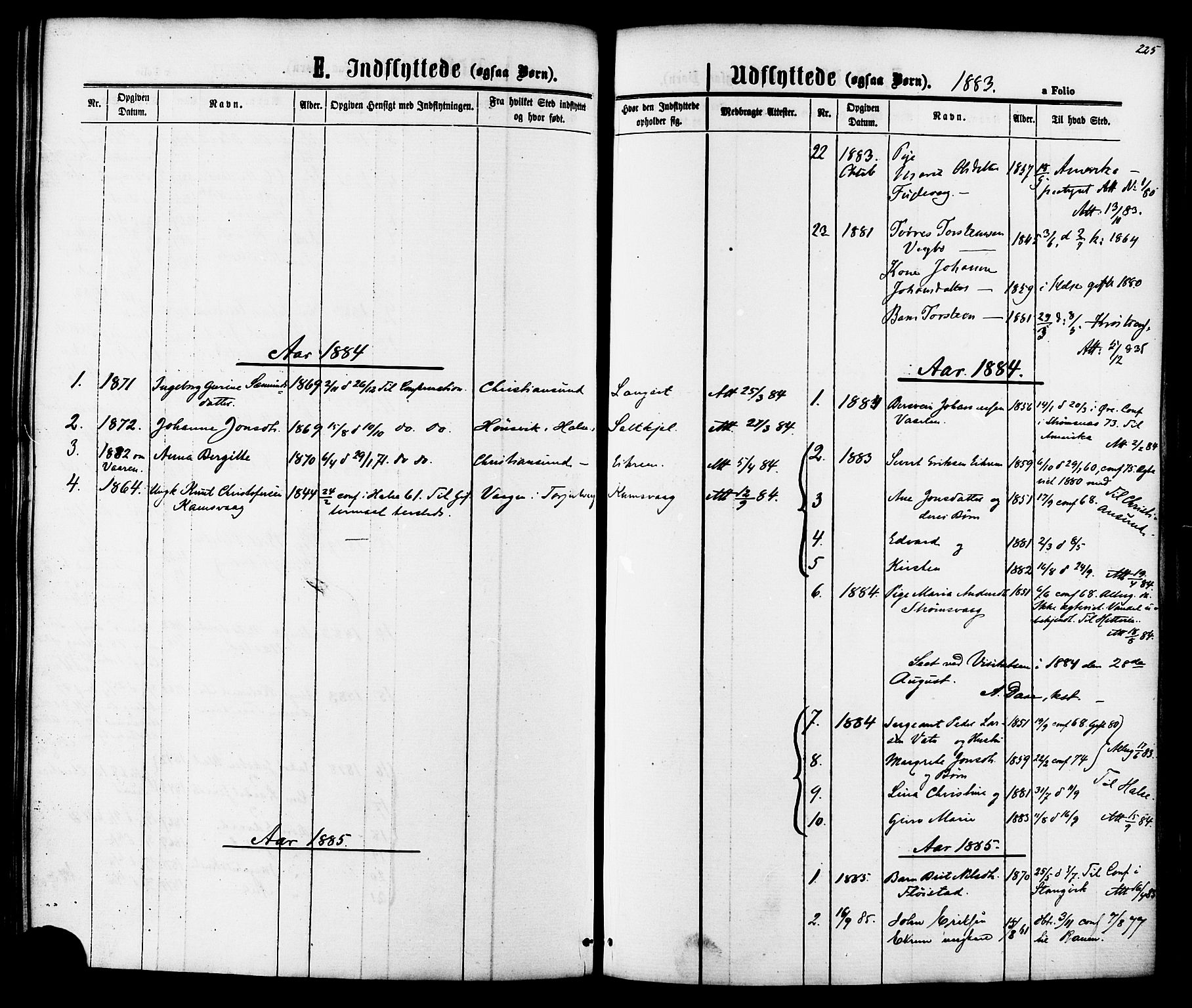 Ministerialprotokoller, klokkerbøker og fødselsregistre - Møre og Romsdal, AV/SAT-A-1454/587/L0999: Parish register (official) no. 587A01, 1864-1886, p. 225