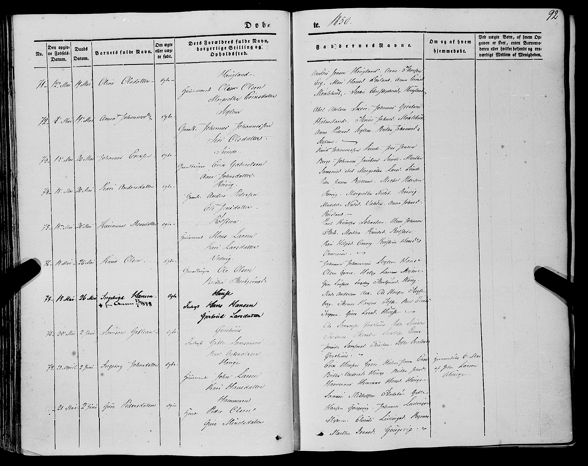 Kvinnherad sokneprestembete, SAB/A-76401/H/Haa: Parish register (official) no. A 7, 1843-1853, p. 92