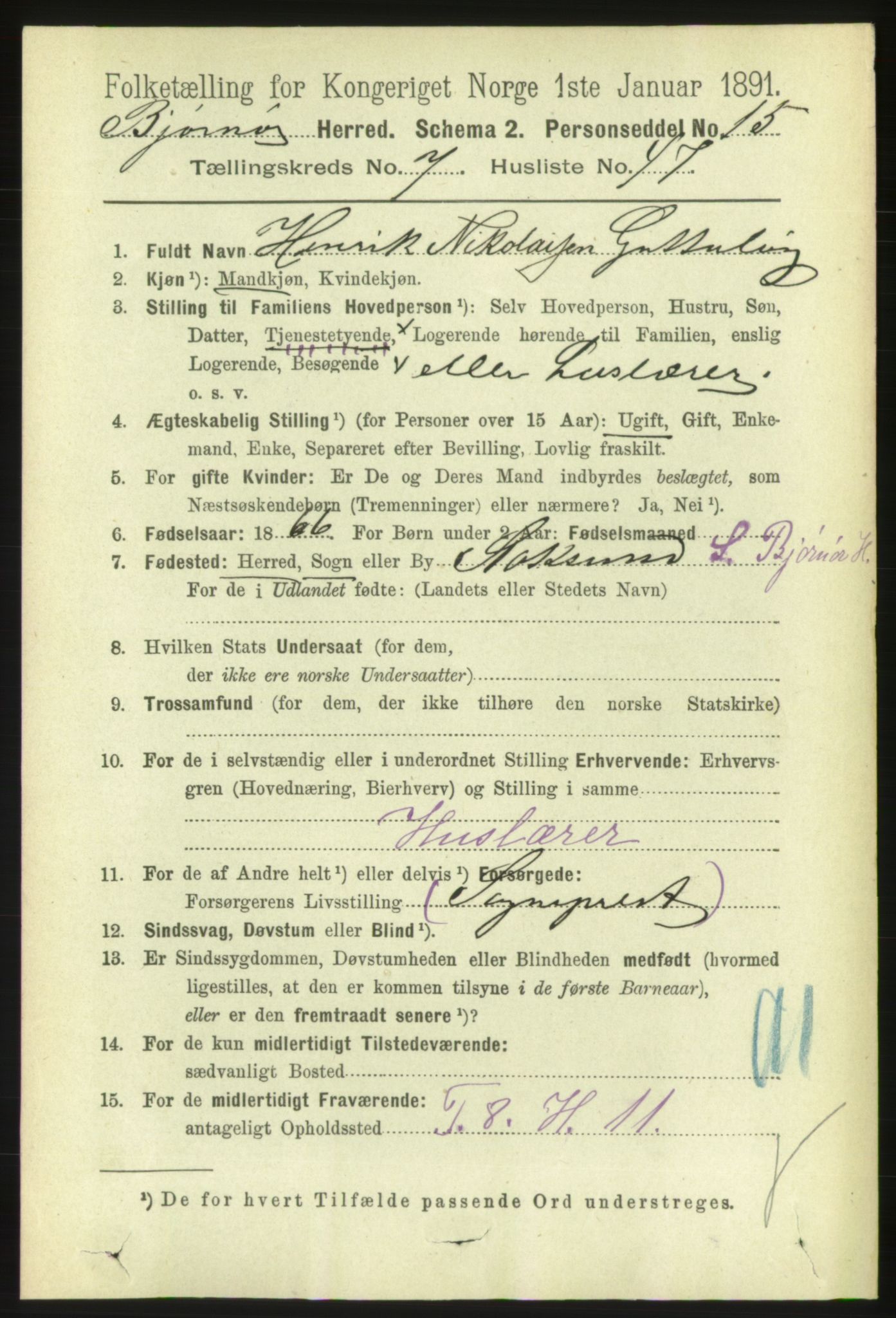 RA, 1891 census for 1632 Bjørnør, 1891, p. 3312