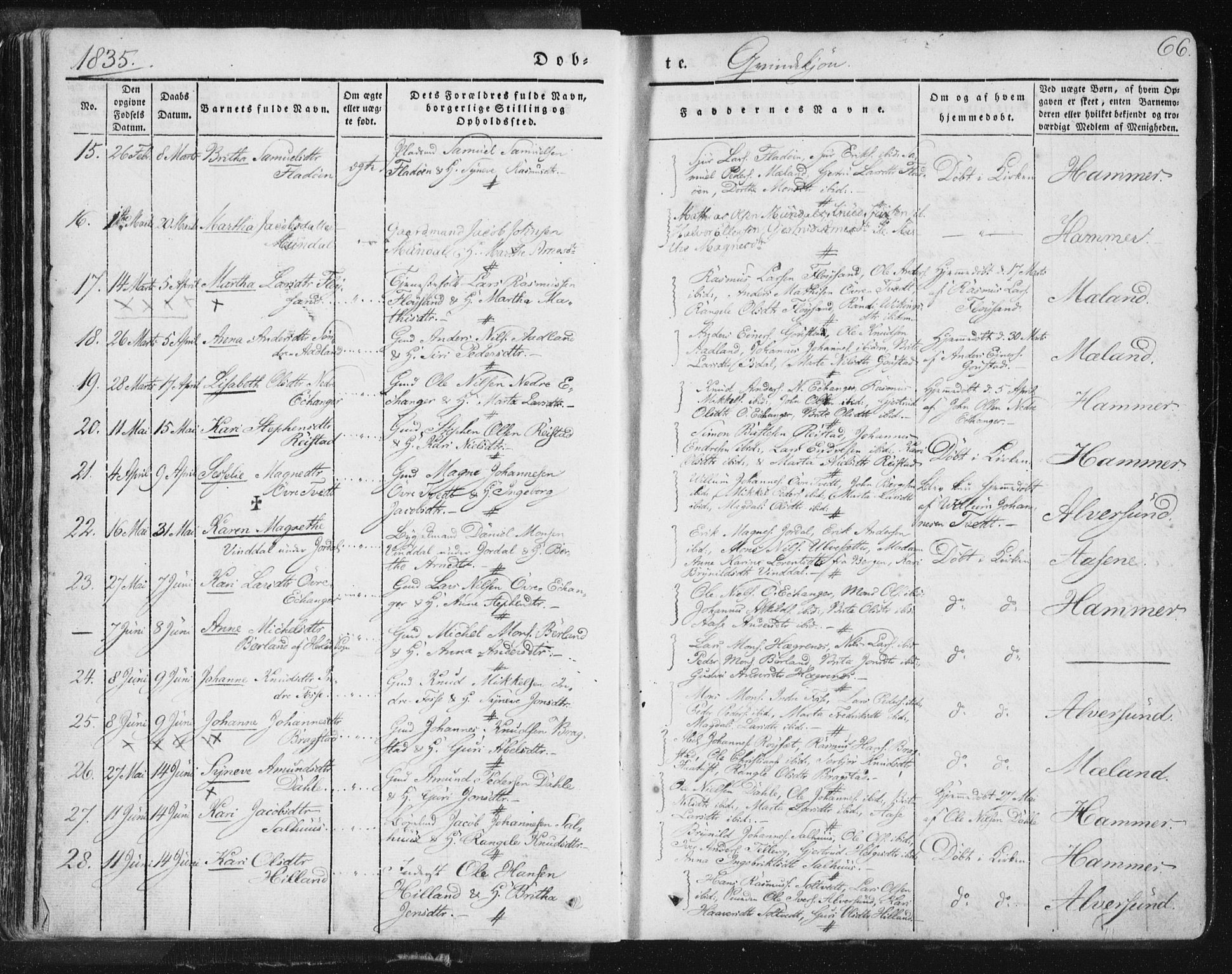 Hamre sokneprestembete, SAB/A-75501/H/Ha/Haa/Haaa/L0012: Parish register (official) no. A 12, 1834-1845, p. 66