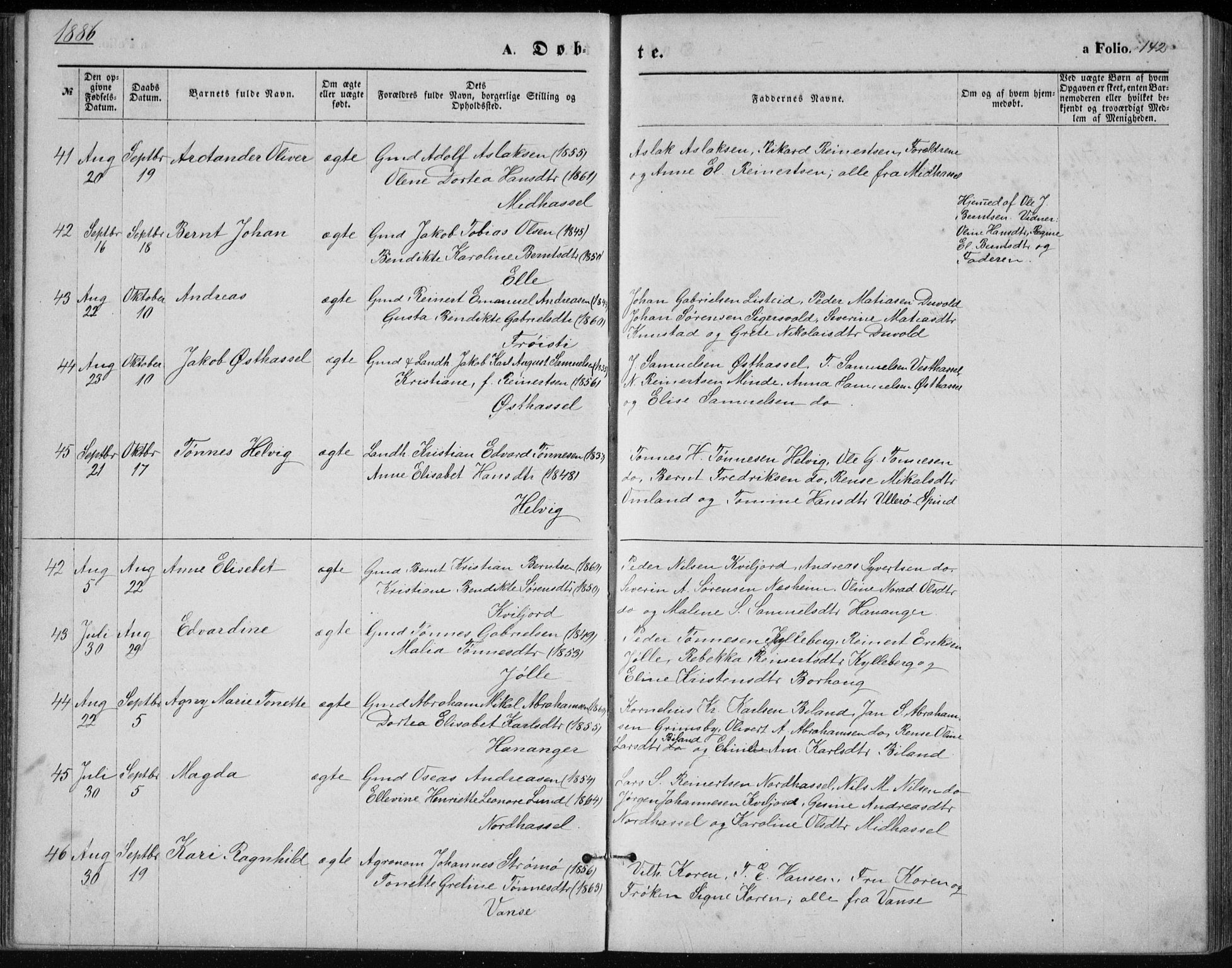 Lista sokneprestkontor, AV/SAK-1111-0027/F/Fb/L0004: Parish register (copy) no. B 4, 1877-1891, p. 142