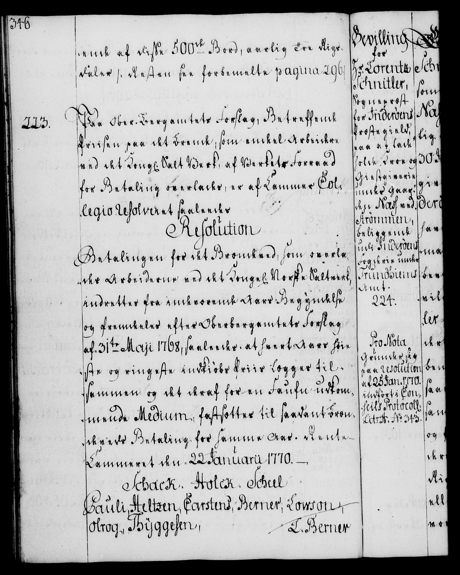 Rentekammeret, Kammerkanselliet, AV/RA-EA-3111/G/Gg/Gga/L0008: Norsk ekspedisjonsprotokoll med register (merket RK 53.8), 1768-1771, p. 346