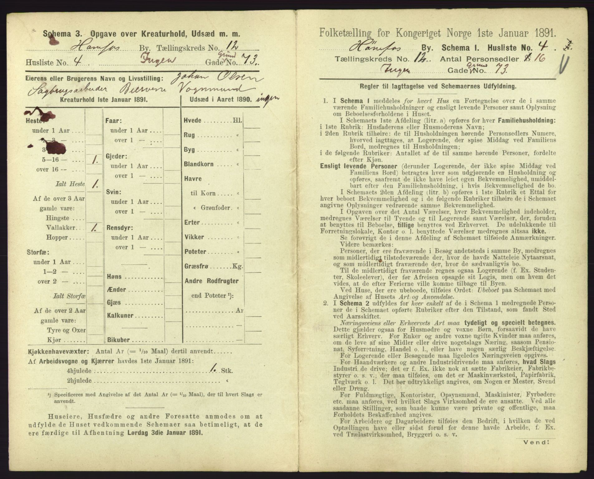 RA, 1891 census for 0601 Hønefoss, 1891, p. 277