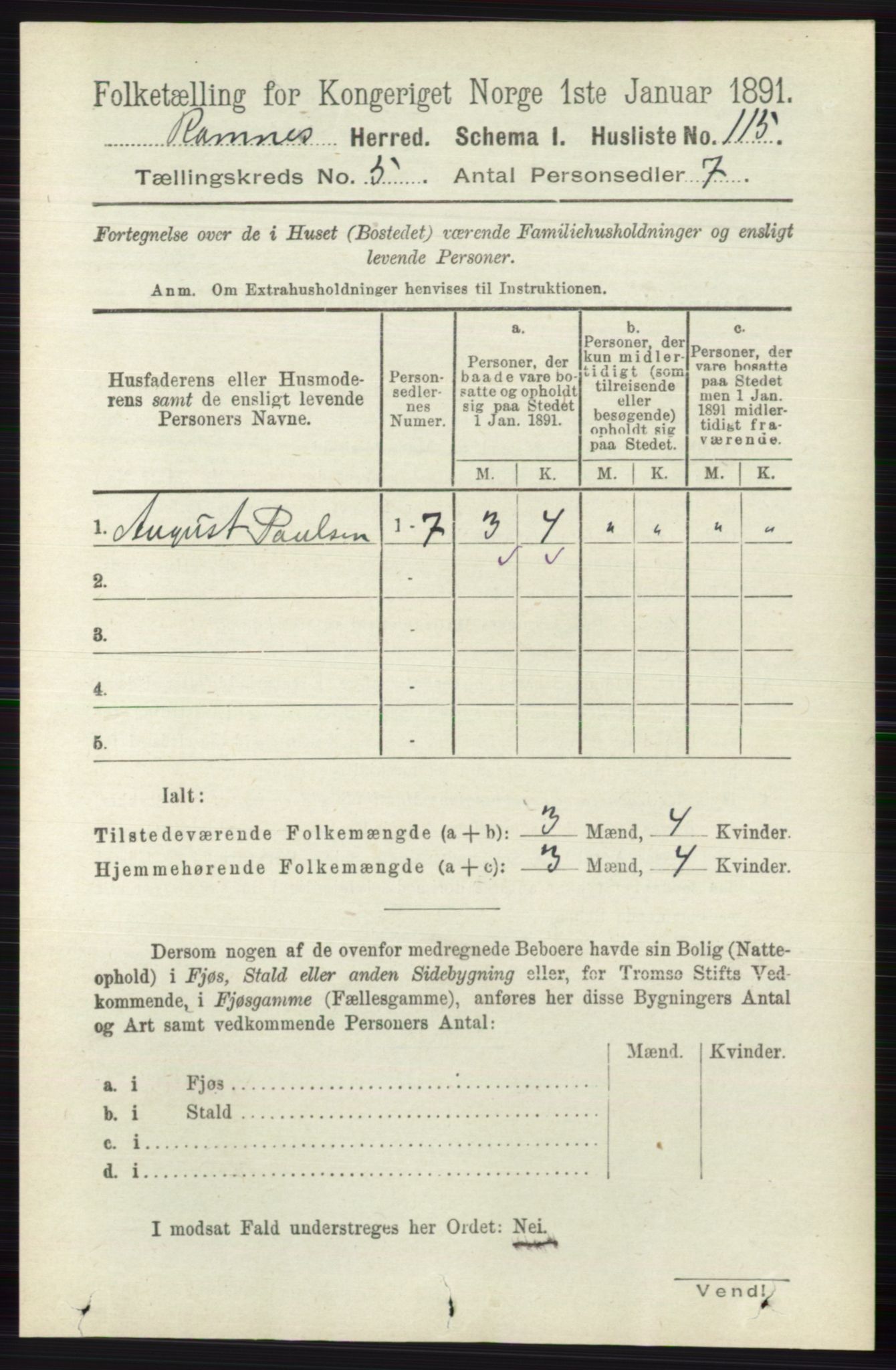 RA, 1891 census for 0718 Ramnes, 1891, p. 2538