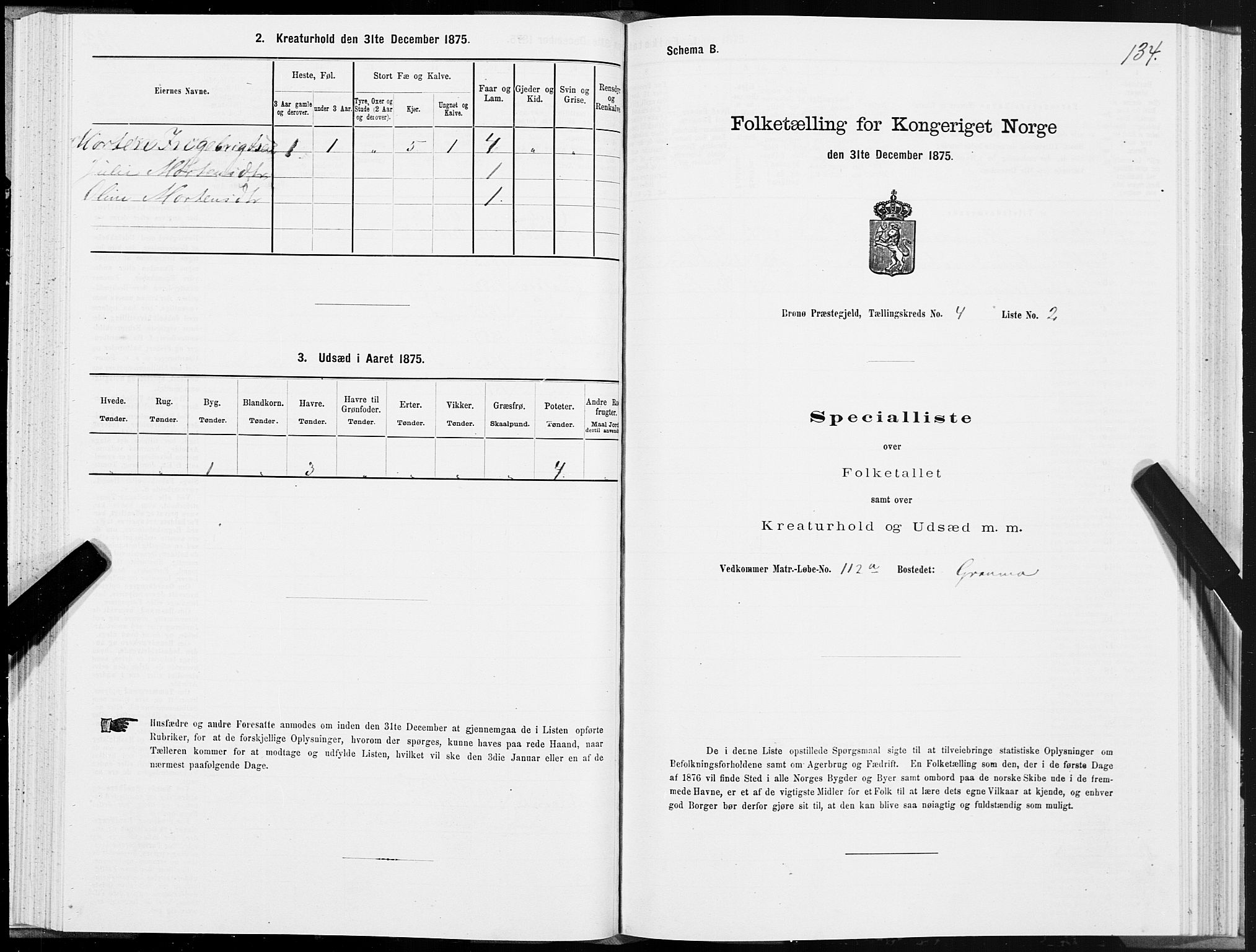 SAT, 1875 census for 1814P Brønnøy, 1875, p. 2134