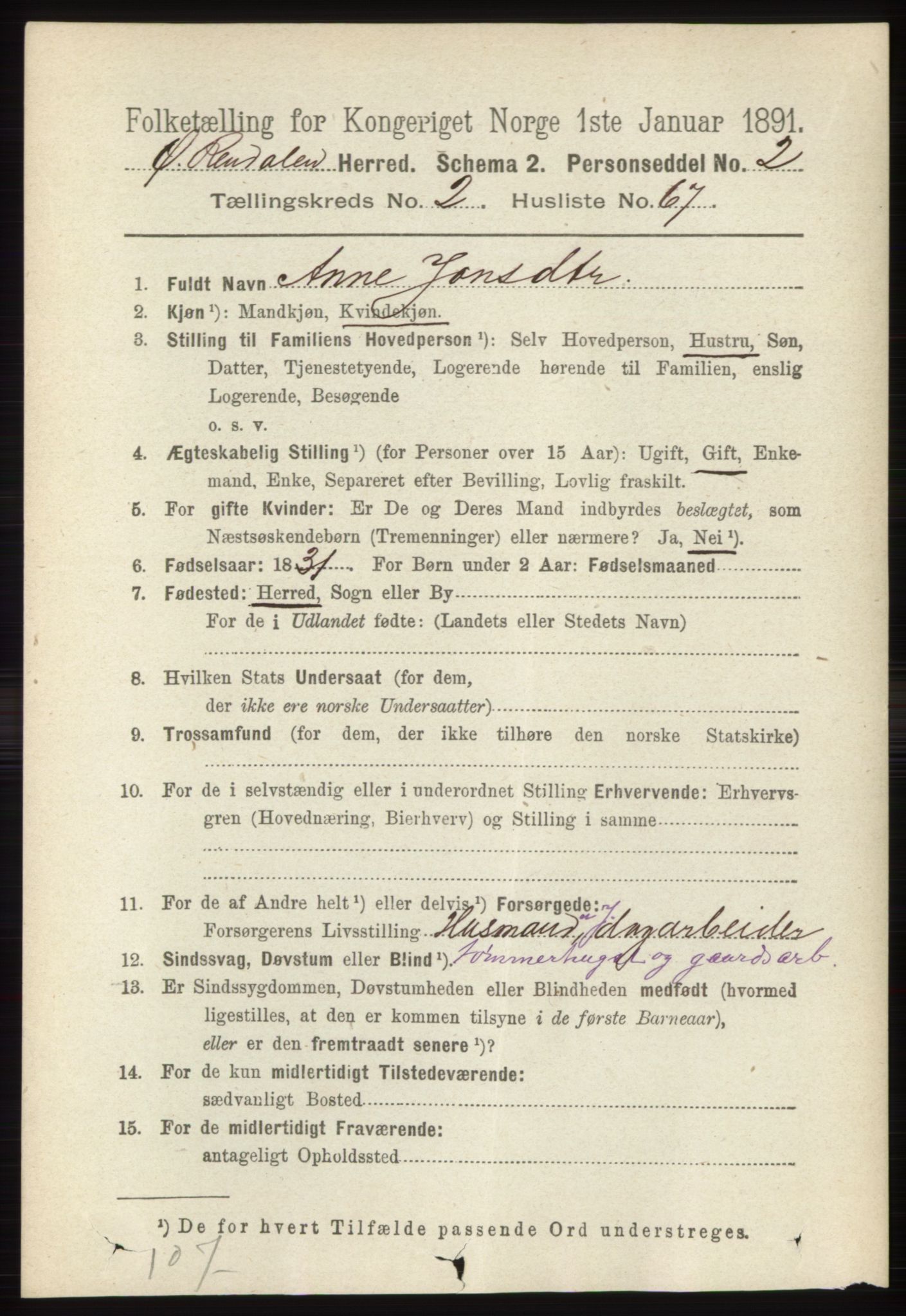 RA, 1891 census for 0433 Øvre Rendal, 1891, p. 795