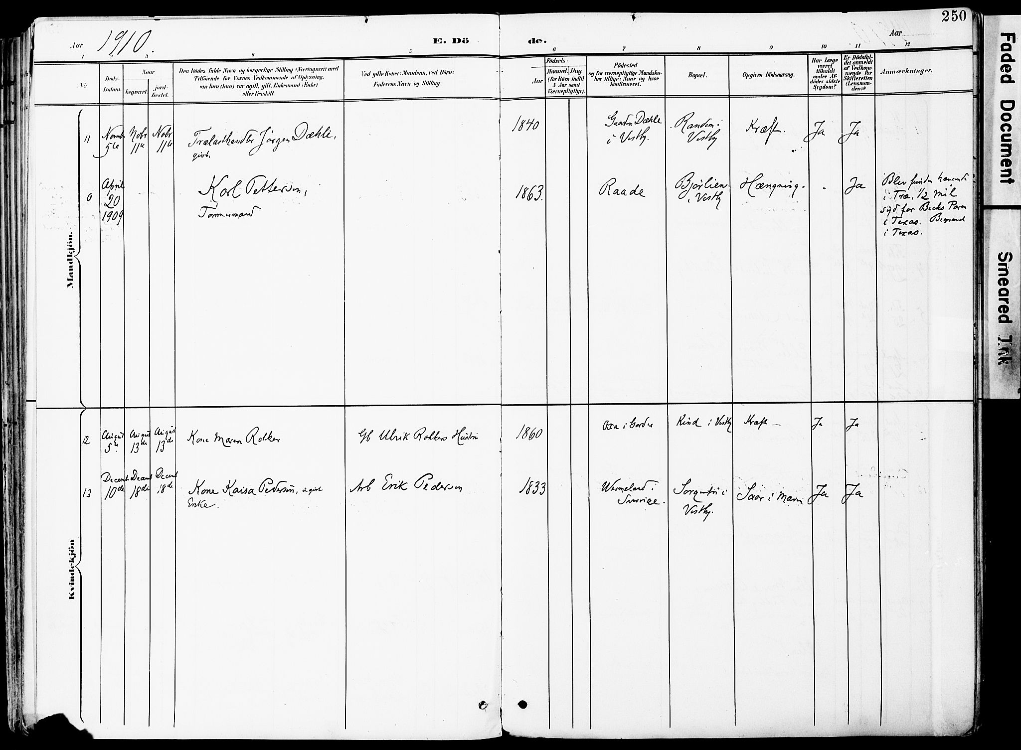 Vestby prestekontor Kirkebøker, AV/SAO-A-10893/F/Fa/L0010: Parish register (official) no. I 10, 1900-1926, p. 250