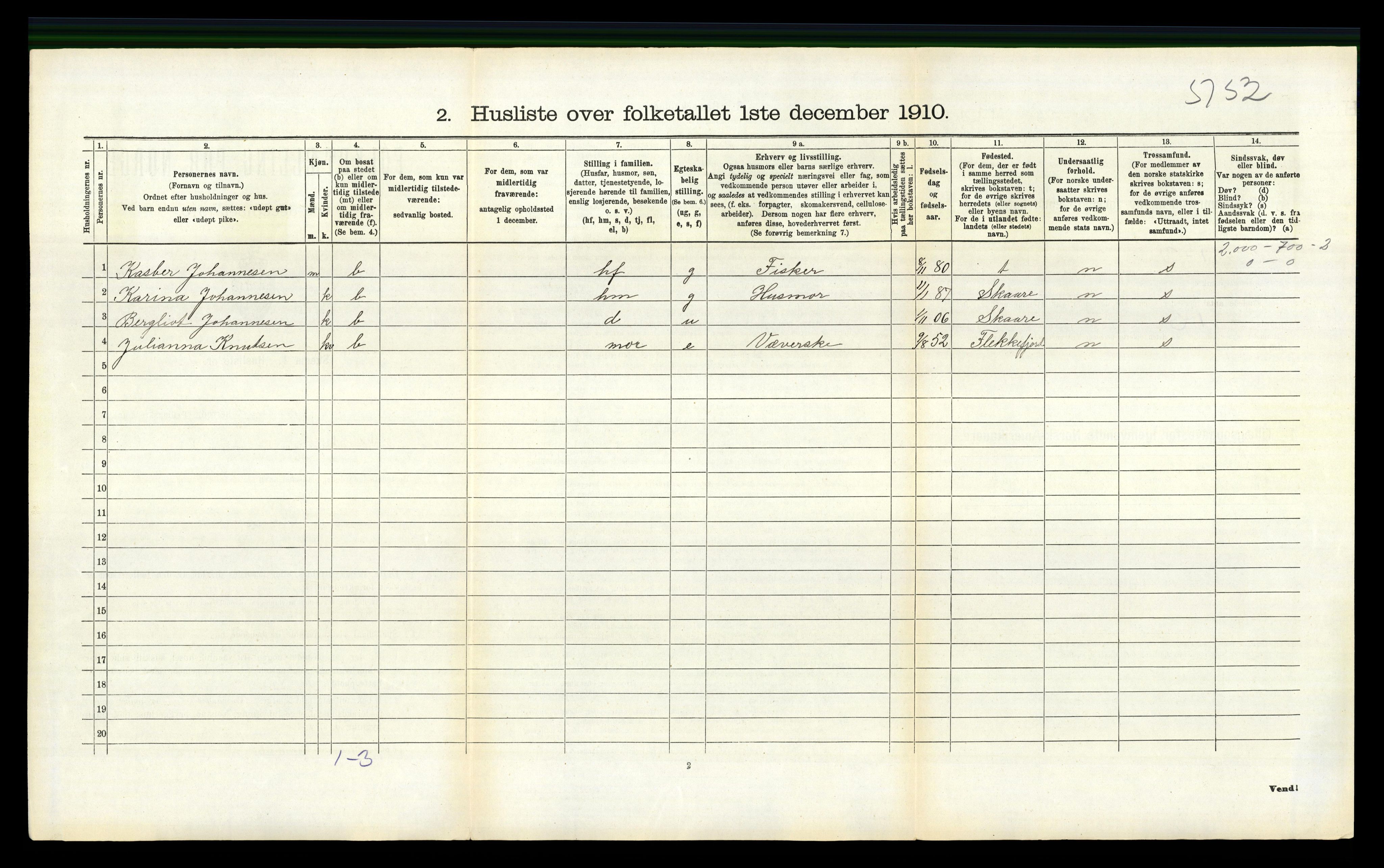 RA, 1910 census for Torvastad, 1910, p. 646