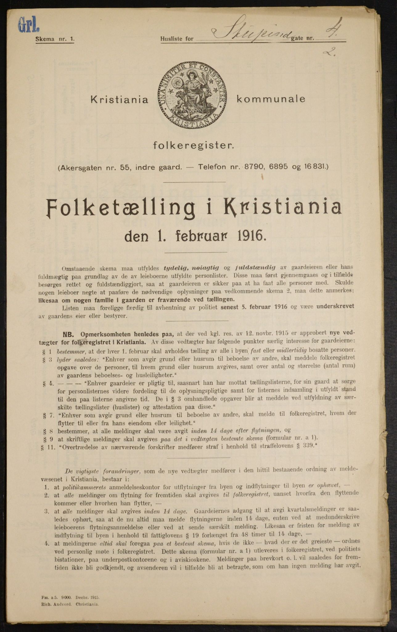 OBA, Municipal Census 1916 for Kristiania, 1916, p. 107304