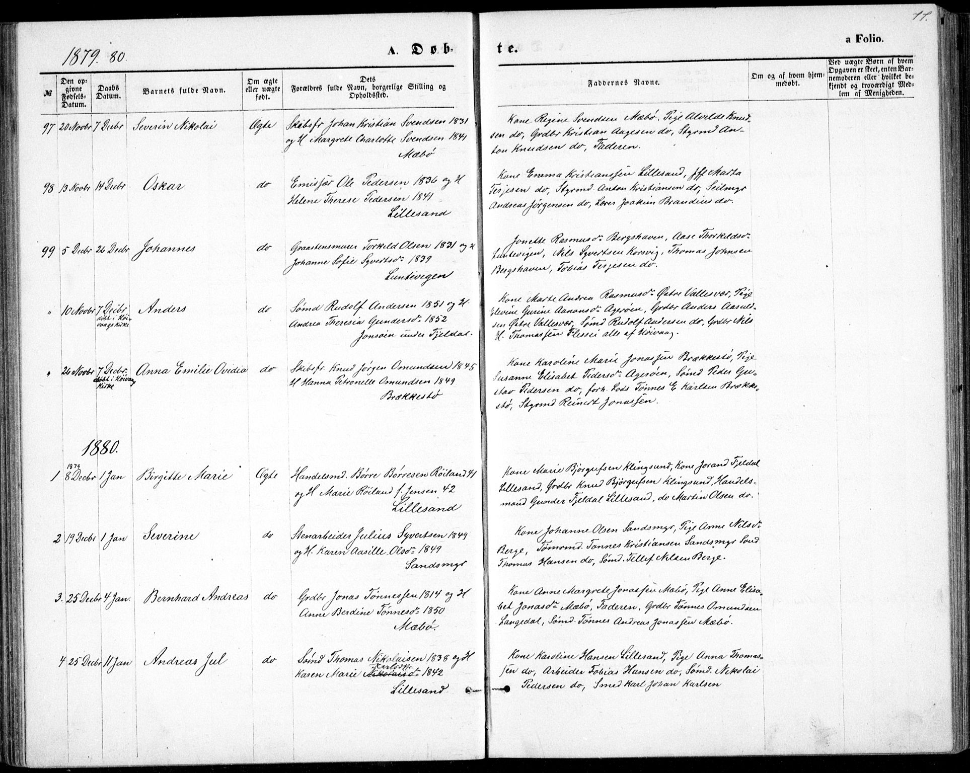 Vestre Moland sokneprestkontor, AV/SAK-1111-0046/F/Fb/Fbb/L0005: Parish register (copy) no. B 5, 1872-1883, p. 77