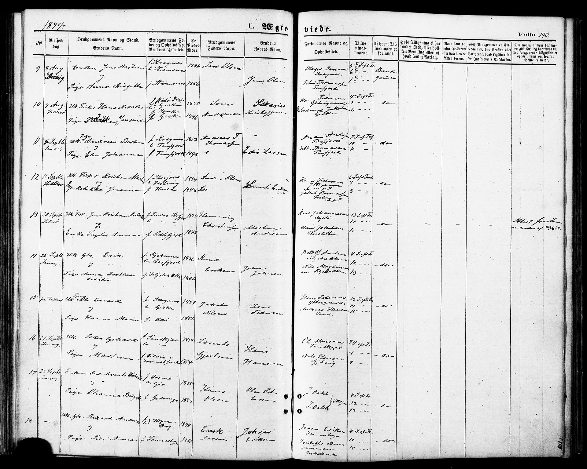 Lenvik sokneprestembete, SATØ/S-1310/H/Ha/Haa/L0010kirke: Parish register (official) no. 10, 1873-1880, p. 140
