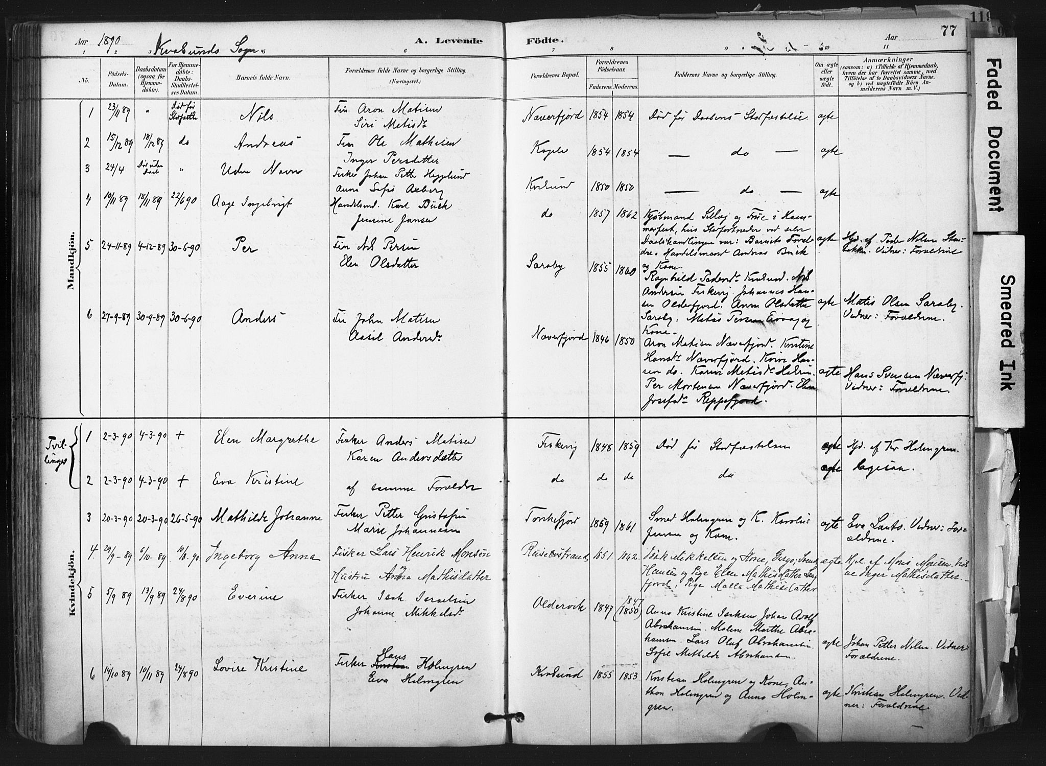 Hammerfest sokneprestkontor, SATØ/S-1347: Parish register (official) no. 11 /2, 1885-1897, p. 77