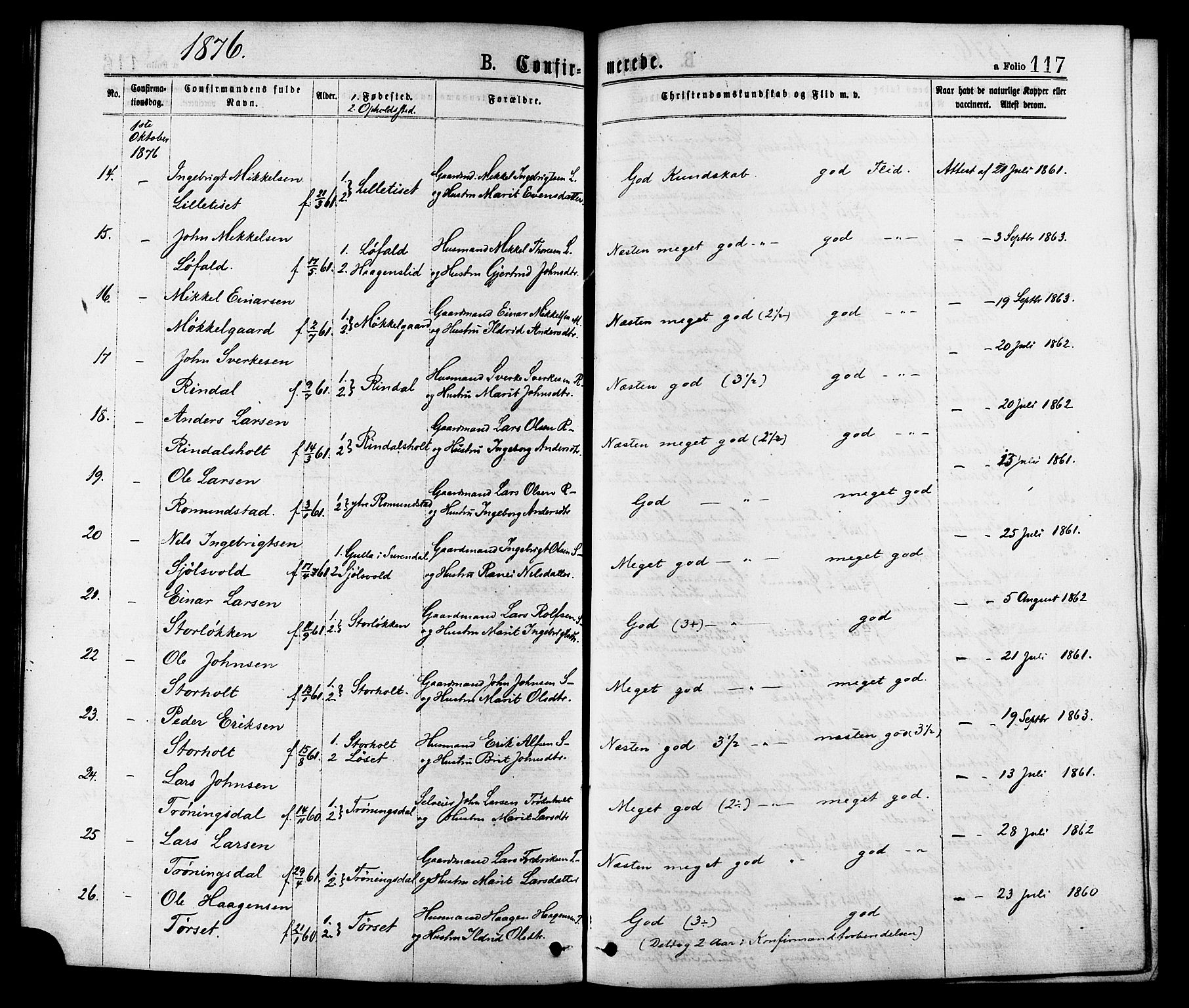 Ministerialprotokoller, klokkerbøker og fødselsregistre - Møre og Romsdal, AV/SAT-A-1454/598/L1068: Parish register (official) no. 598A02, 1872-1881, p. 117